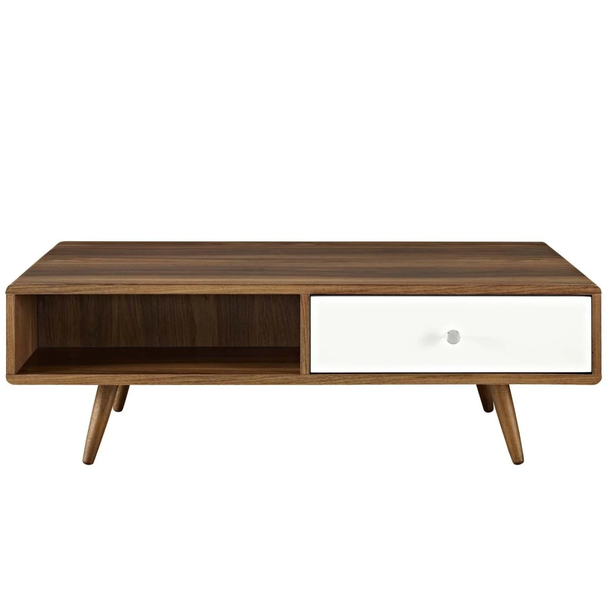 47 Inch Mid-Century Two-Tone Coffee Table with Storage in Walnut White - Image 3