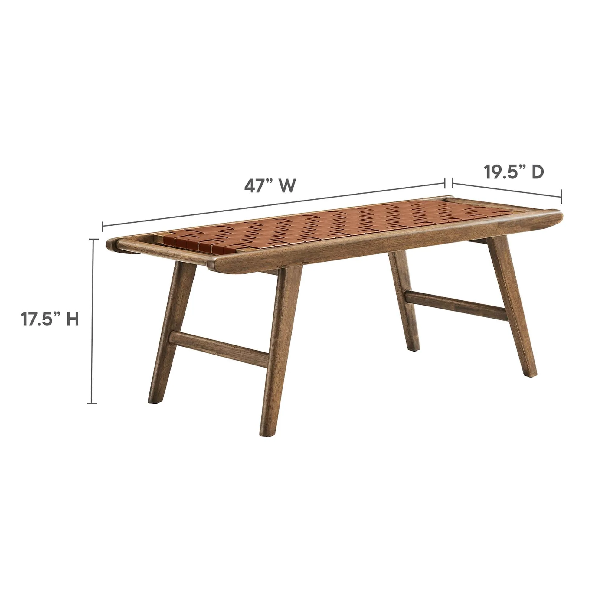 47 Inch Woven Faux Leather and Solid Wood Bench with Basket Weave Design - Image 10