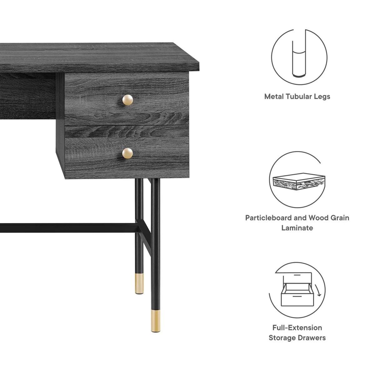 47" Modern Office Desk with Gold Accents — Sleek Contemporary Workstation for Home Office - Image 12
