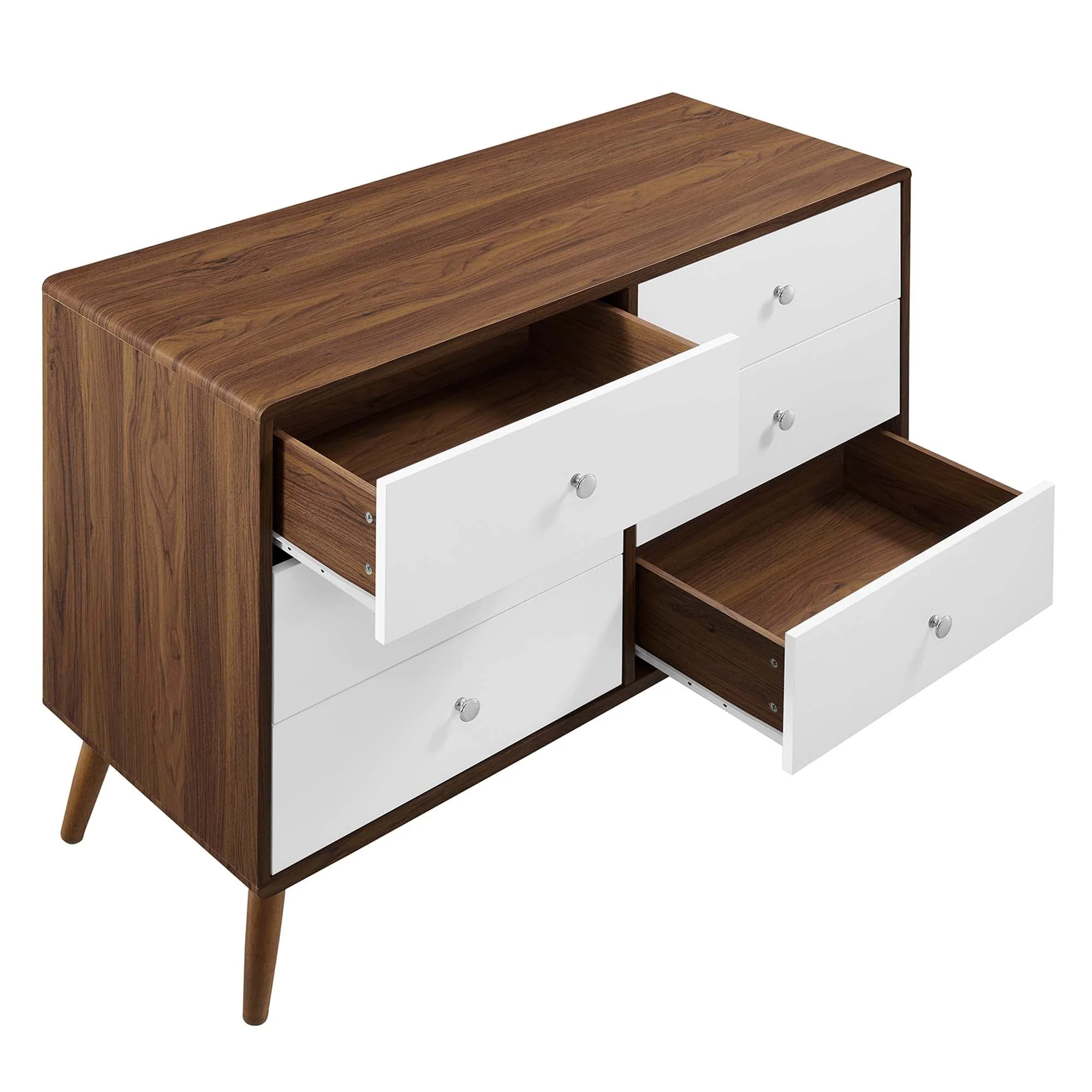 47" Walnut White Mid-Century 6-Drawer Bedroom Dresser - Image 6