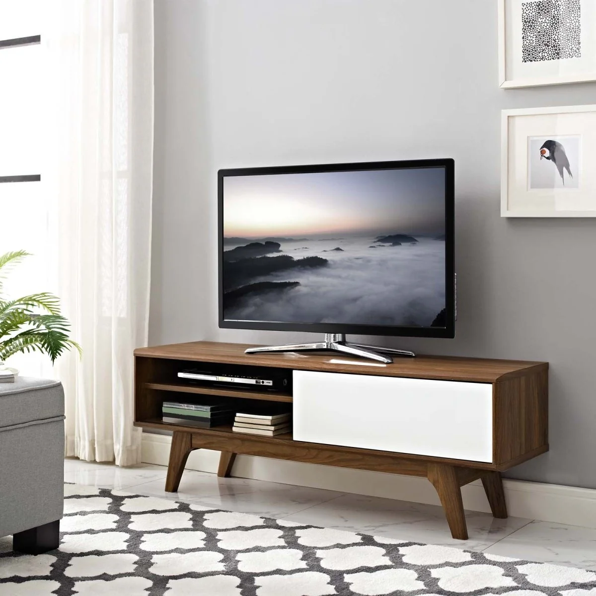 48 Inch Elegant Linear TV Stand in Walnut White - Image 4