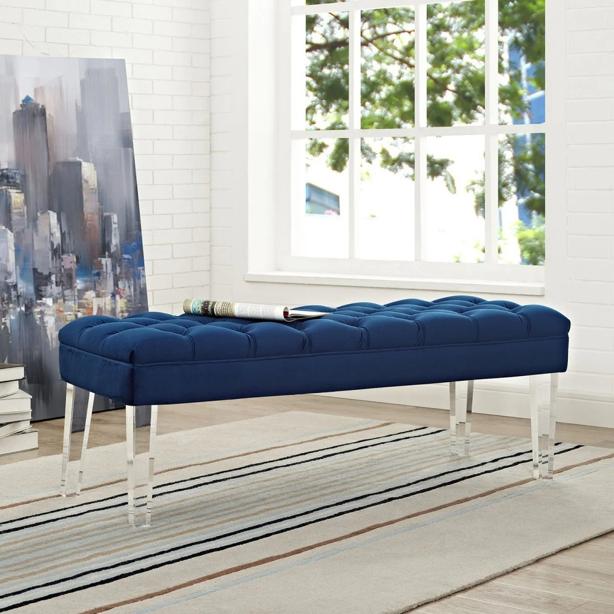 48 Inch Performance Velvet Accent Bench with Clear Acrylic Legs - Image 15