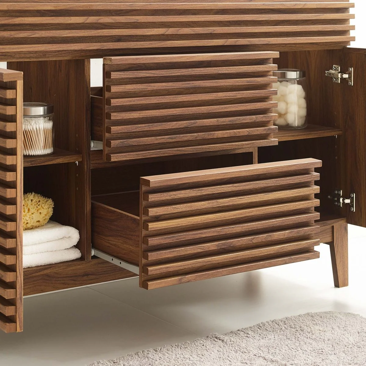 48" Mid-Century Bathroom Vanity Cabinet – Sink Compatible, Stylish Storage Cabinet - Image 38