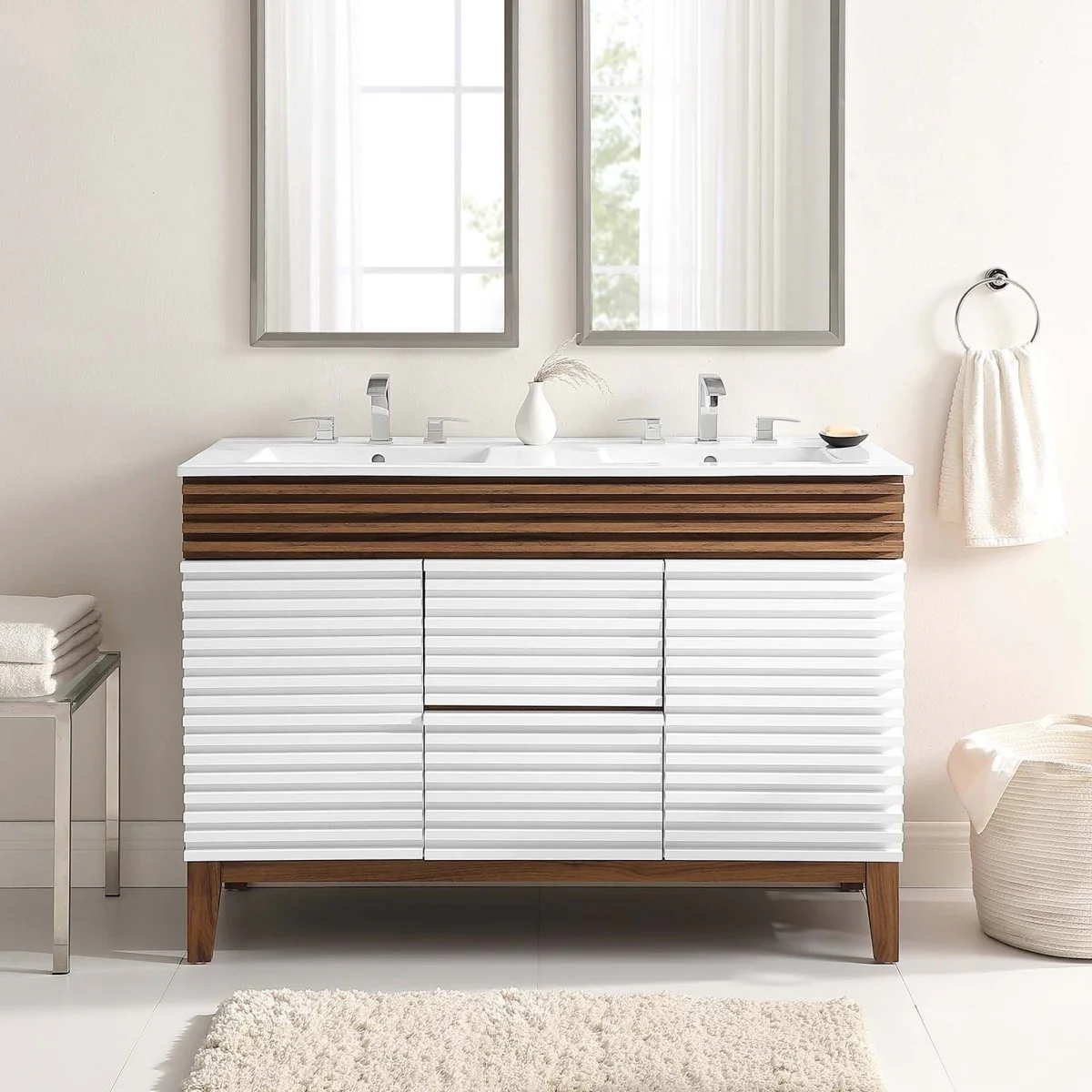 48" Mid-Century Bathroom Vanity with Sink(s) – Wood-Style Vanity Cabinet - Image 101