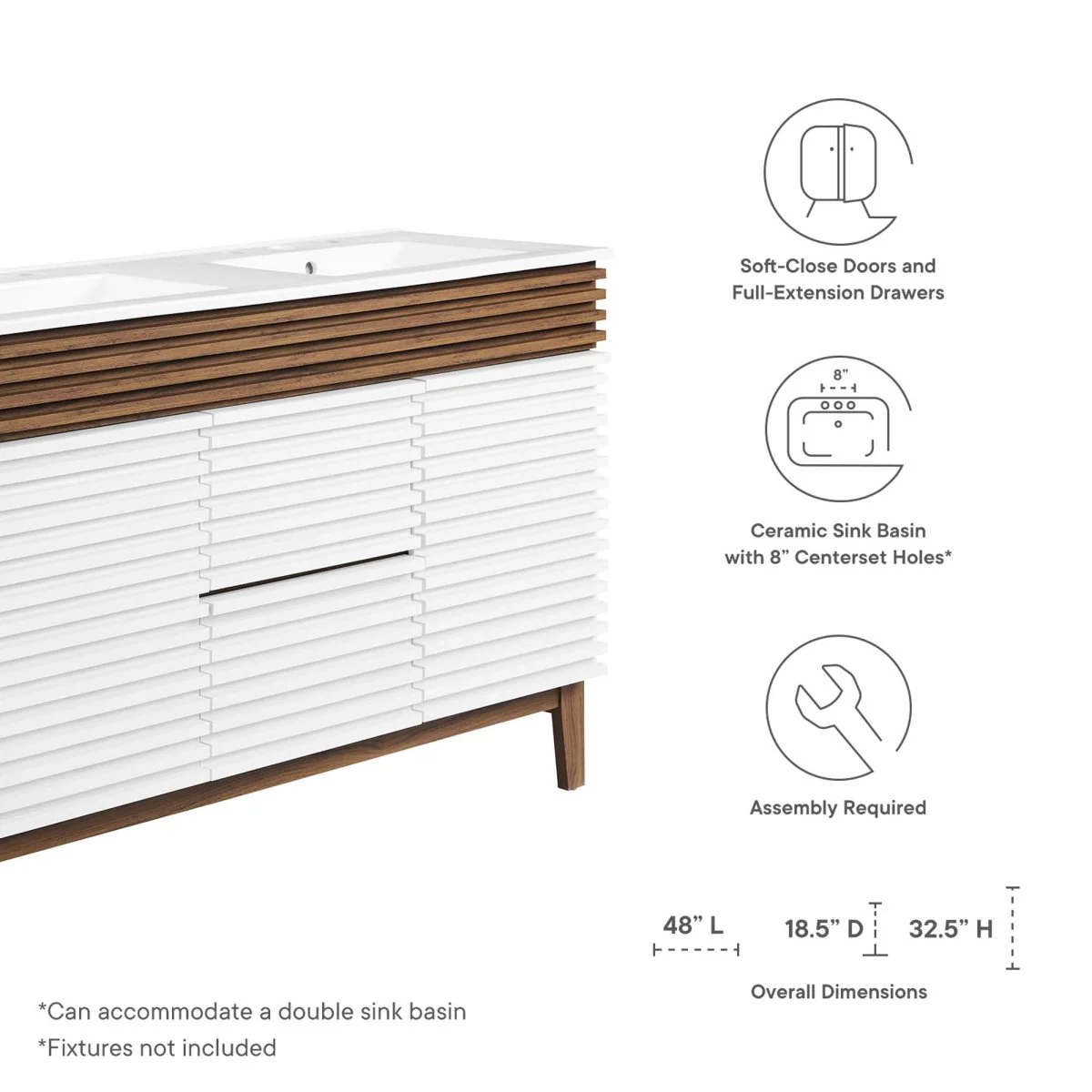 48" Mid-Century Bathroom Vanity with Sink(s) – Wood-Style Vanity Cabinet - Image 92