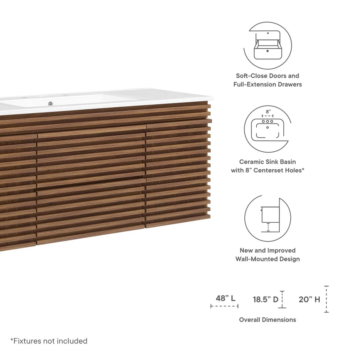 48" Wall-Mount Double Sink Bathroom Vanity — Modern Floating Design with Cabinet Storage - Image 152