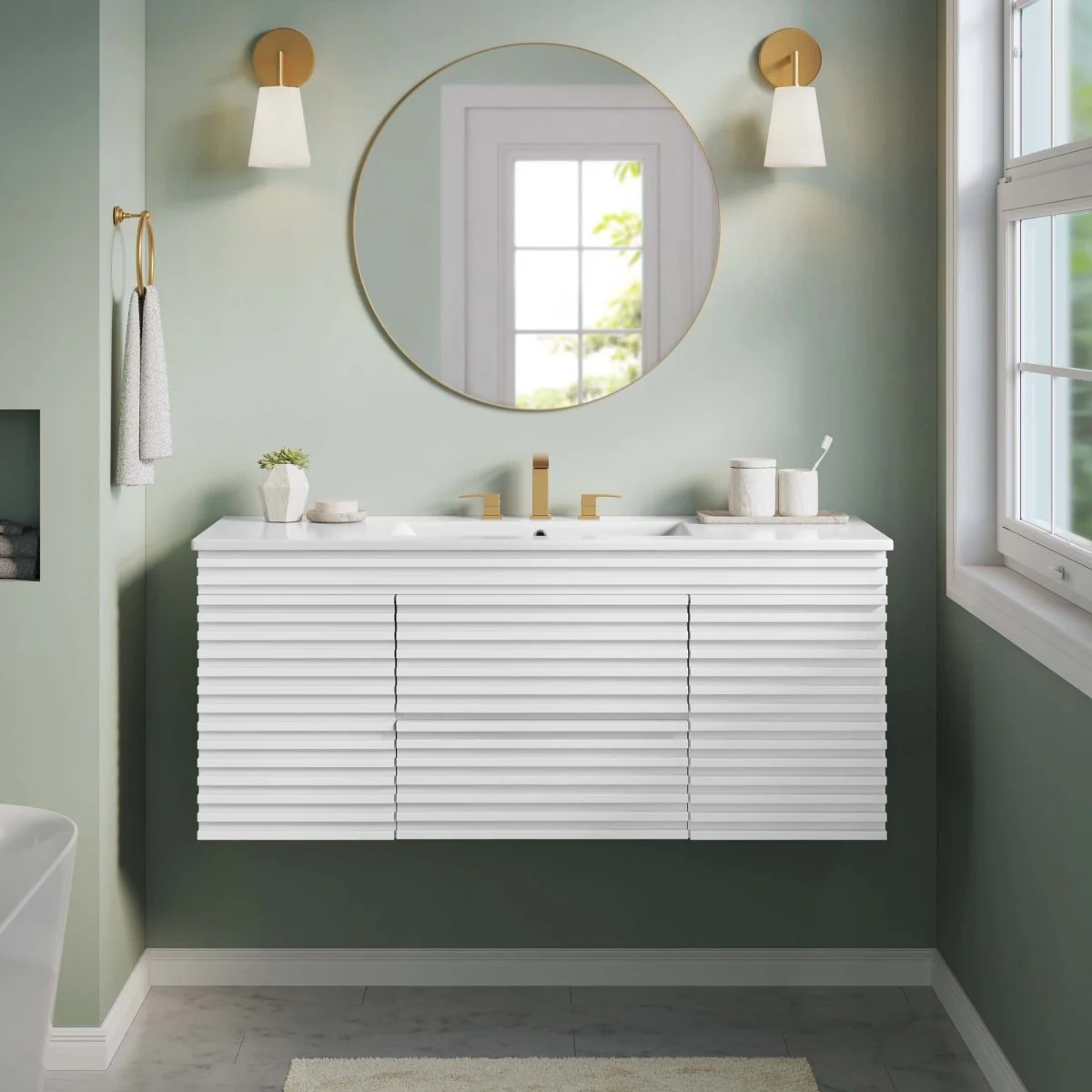 48" Wall-Mount Double Sink Bathroom Vanity — Modern Floating Design with Cabinet Storage - Image 180