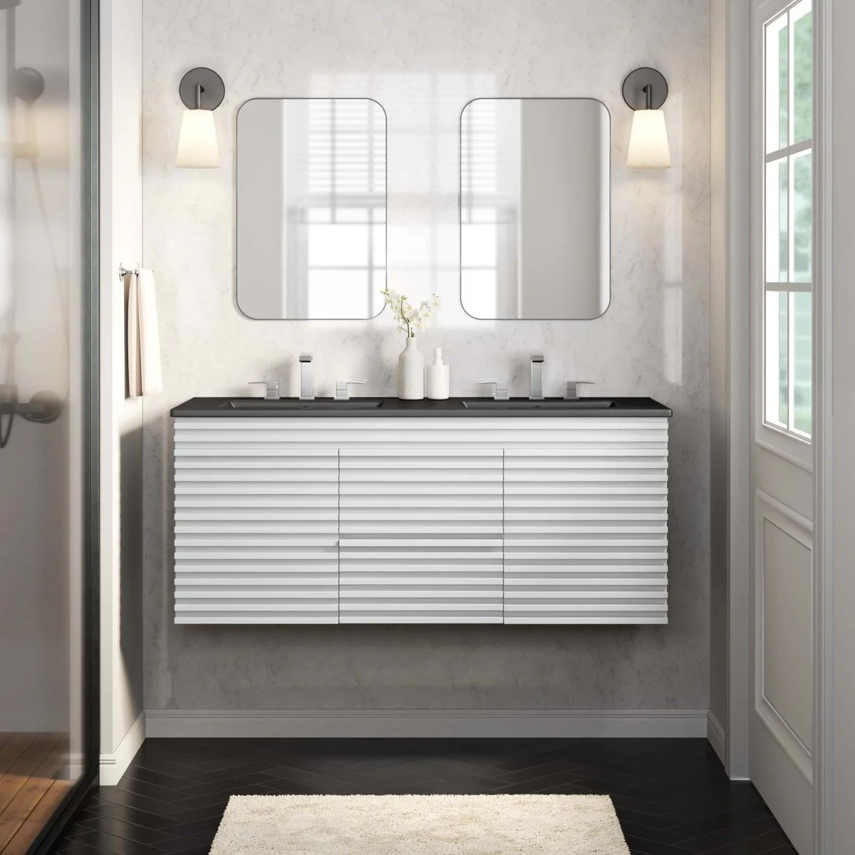 48" Wall-Mount Double Sink Bathroom Vanity — Modern Floating Design with Cabinet Storage - Image 70