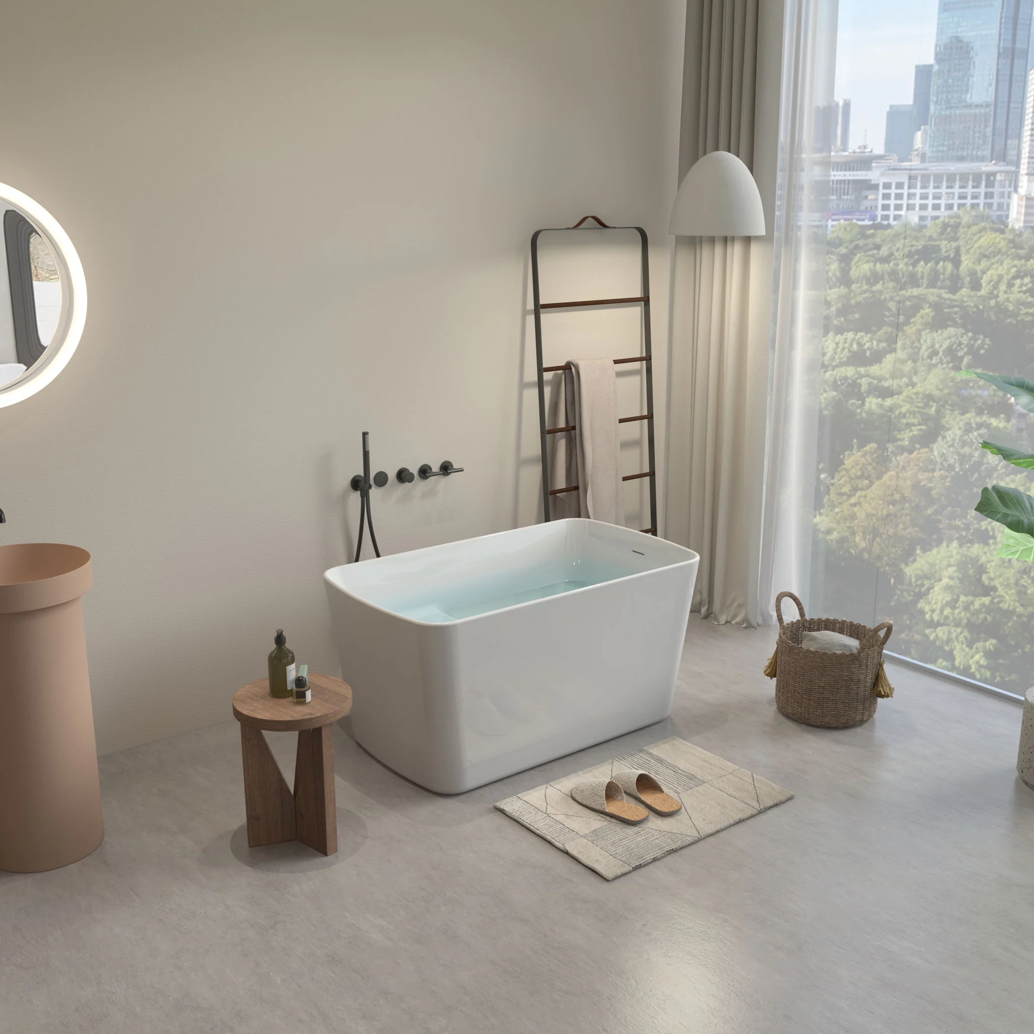 49'' Acrylic Freestanding Soaking Bathtub, Square-Shape Japanese Soaking Hot Tub, Sit-In Design With Chrome Overflow And Drain For Express Delivery 23Amazing-49 (W1920P179228) - Glossy White - Image 3