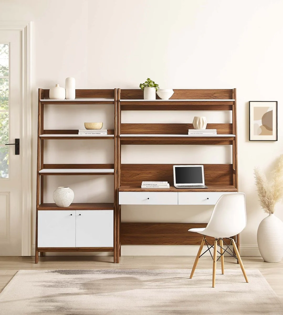 49" and 33" Tiered Wood Office Desk and Wide Bookshelf - Set of 2 - Image 13