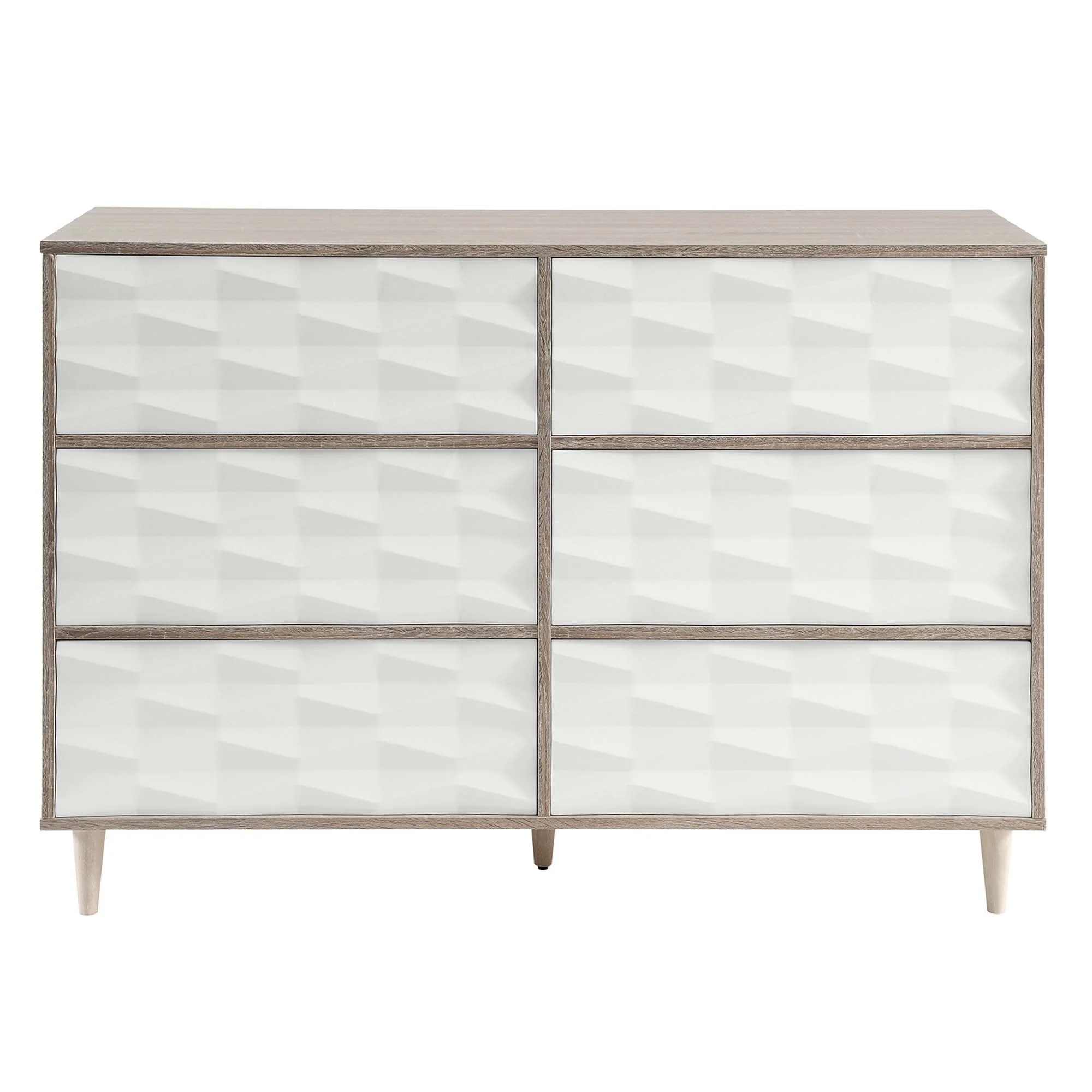 49" Oak White Grooved Wave 6-Drawer Bedroom Dresser - Image 6