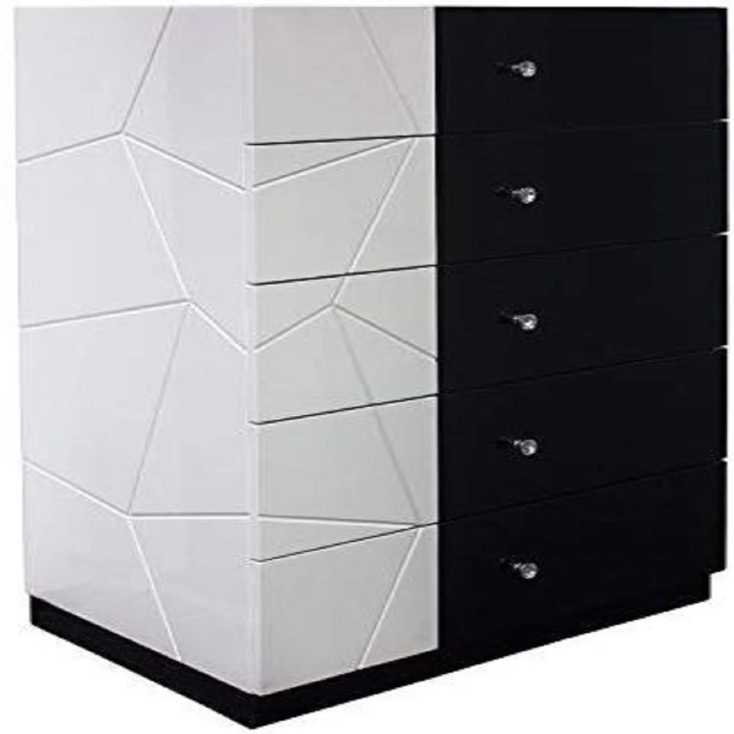 5 Drawer Chest Storage Unit, Clothes Organizer, Geometric Pattern - White / Black - Image 7