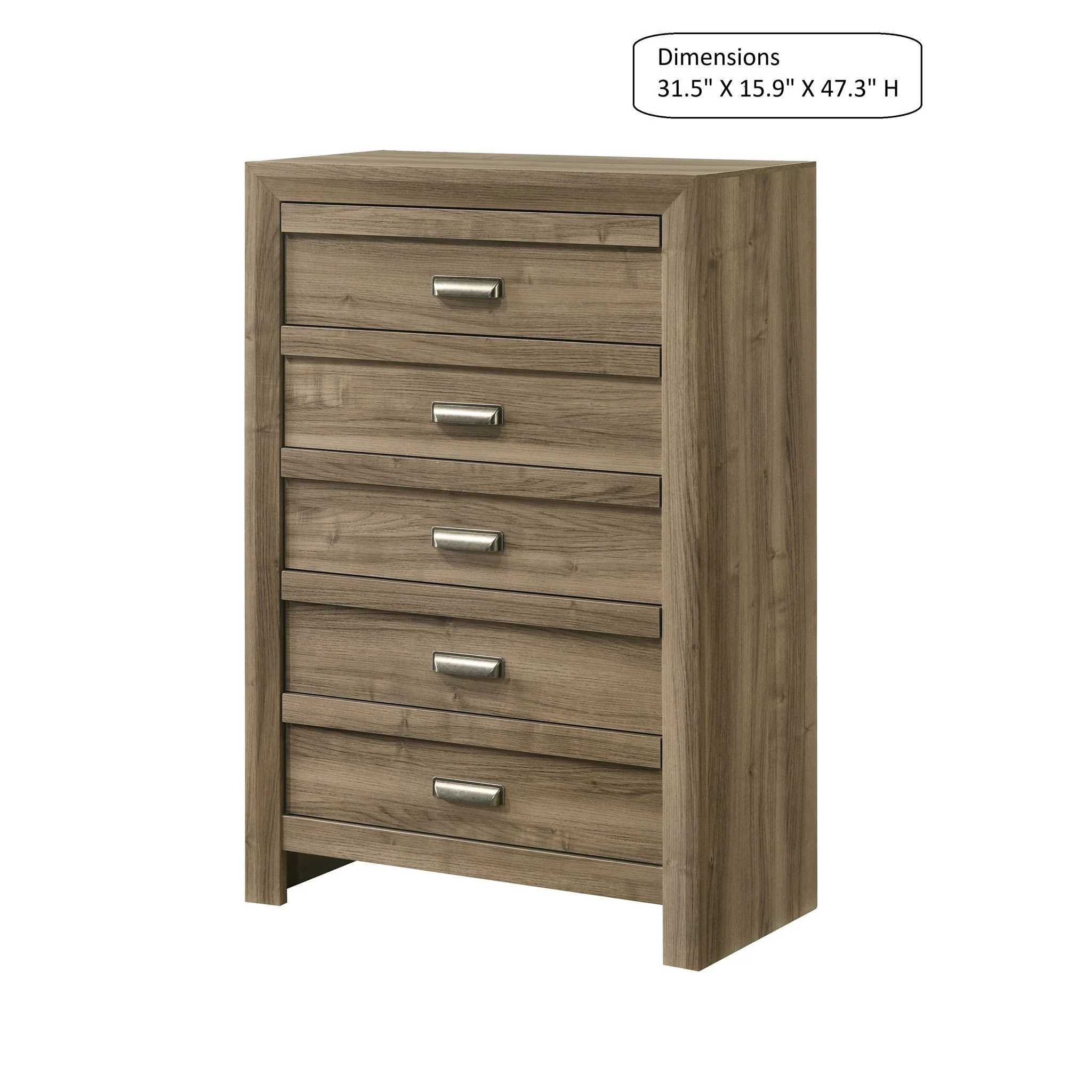 5 Drawer Storage Chest With Pulls - Light Brown - Image 3