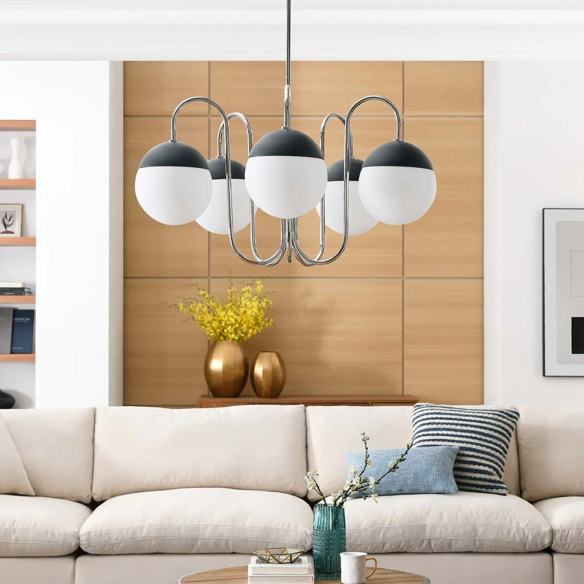 5-Light Modern Glass Globe Chandelier – Contemporary Mid-Century Glass Globe Fixture - Image 11