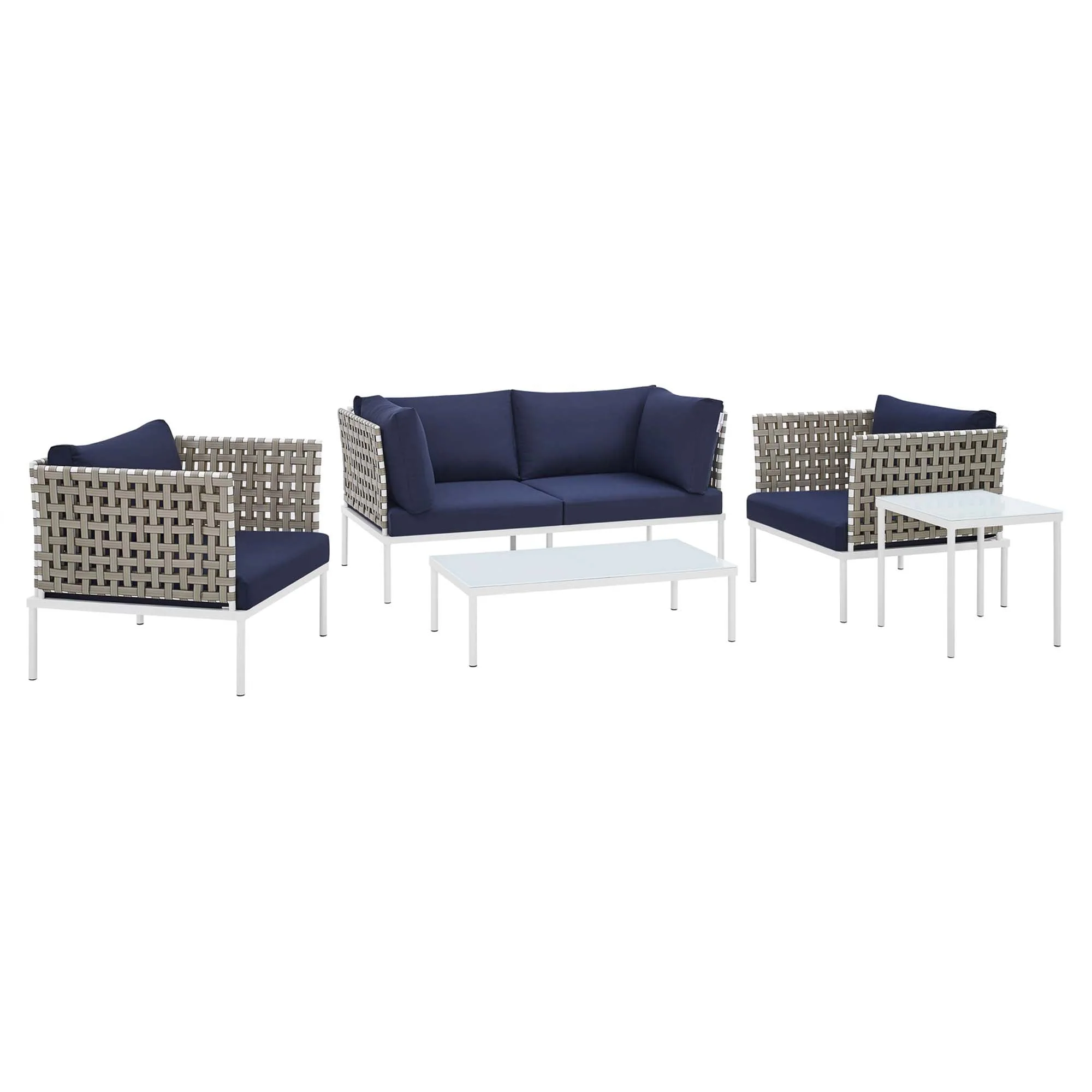 5-Piece Basket Weave Aluminum Patio Seating Set with Sunbrella Cushions