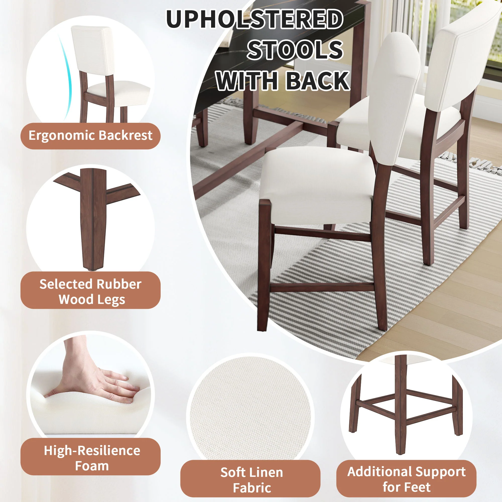 5 Piece Counter Height Dining Set, Bar Table With 4 Upholstered Chairs - Image 16