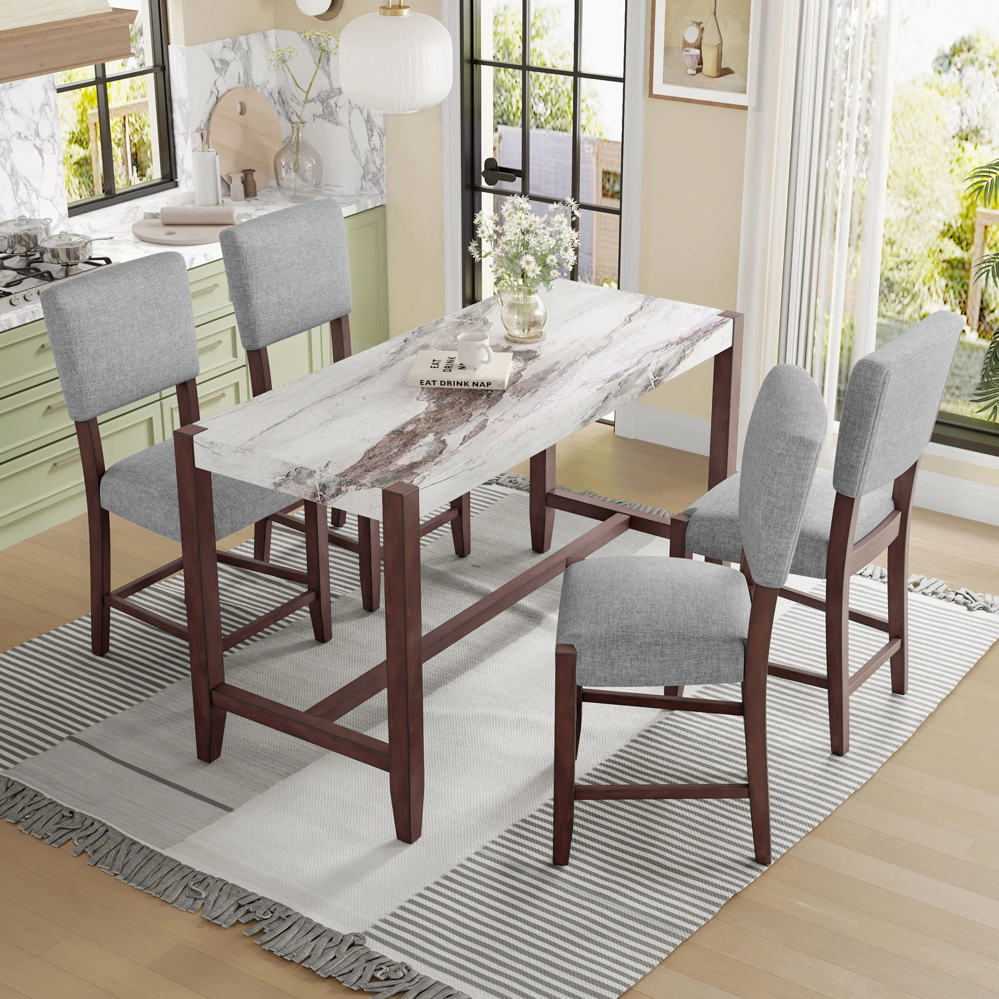 5 Piece Counter Height Dining Set With 4 Upholstered Chairs - Image 8