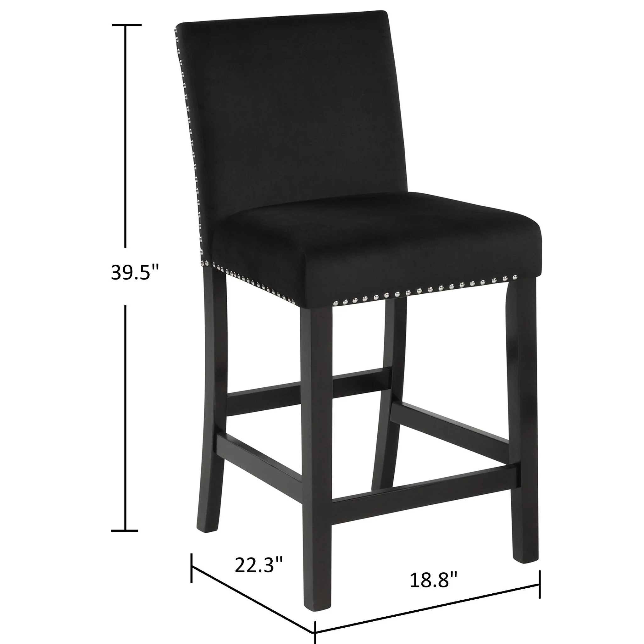 5 Piece Counter Height Dining Set With Table, Tufted Nail Head Chairs - Black - Image 2