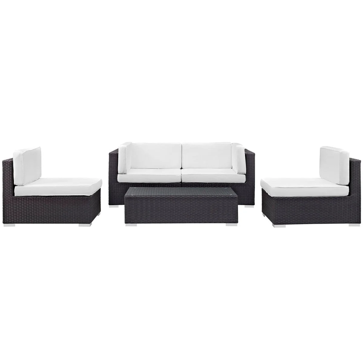 5-Piece Cushioned Woven Wicker Outdoor Sectional Set with Removable Cushions for Patio