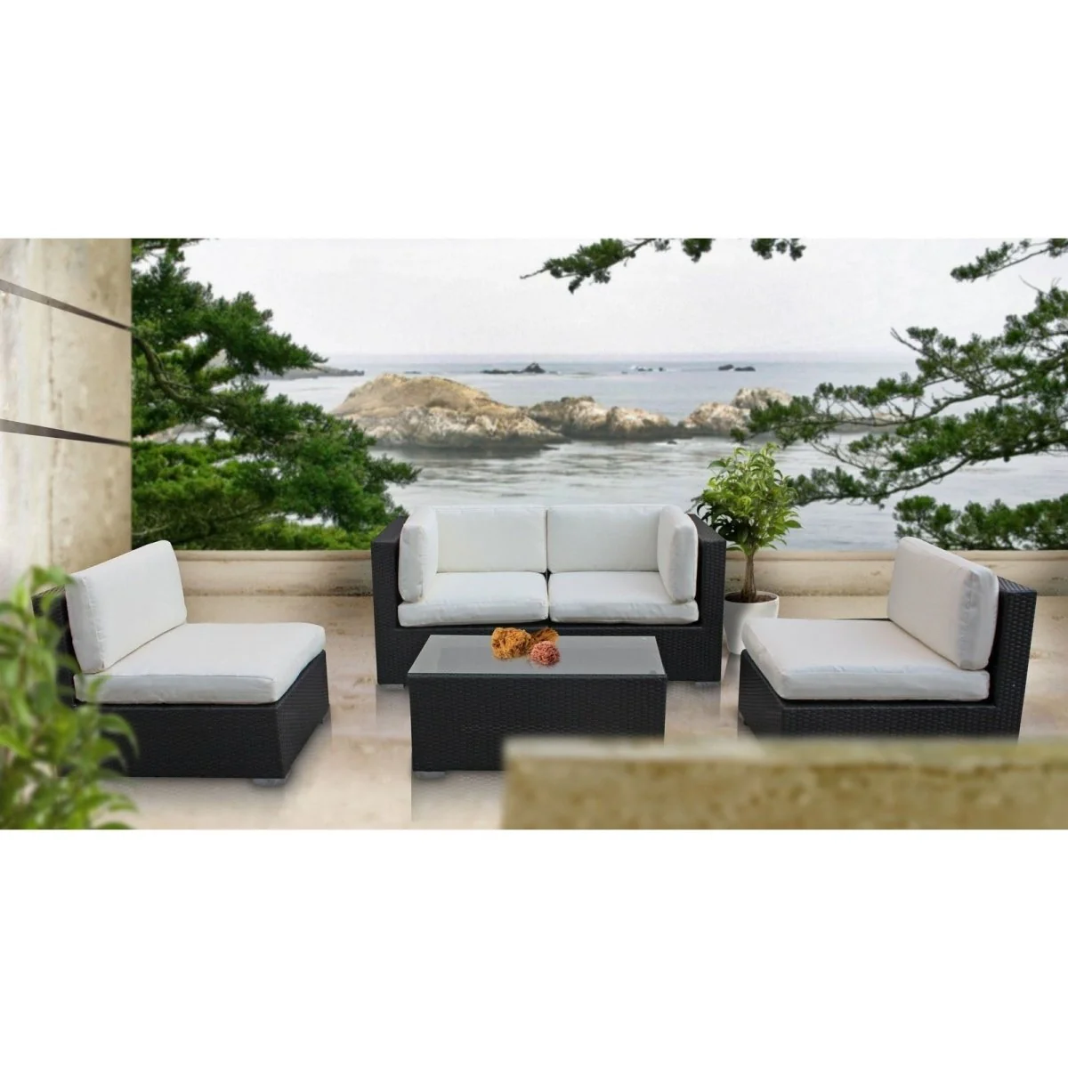 5-Piece Cushioned Woven Wicker Outdoor Sectional Set with Removable Cushions for Patio - Image 3