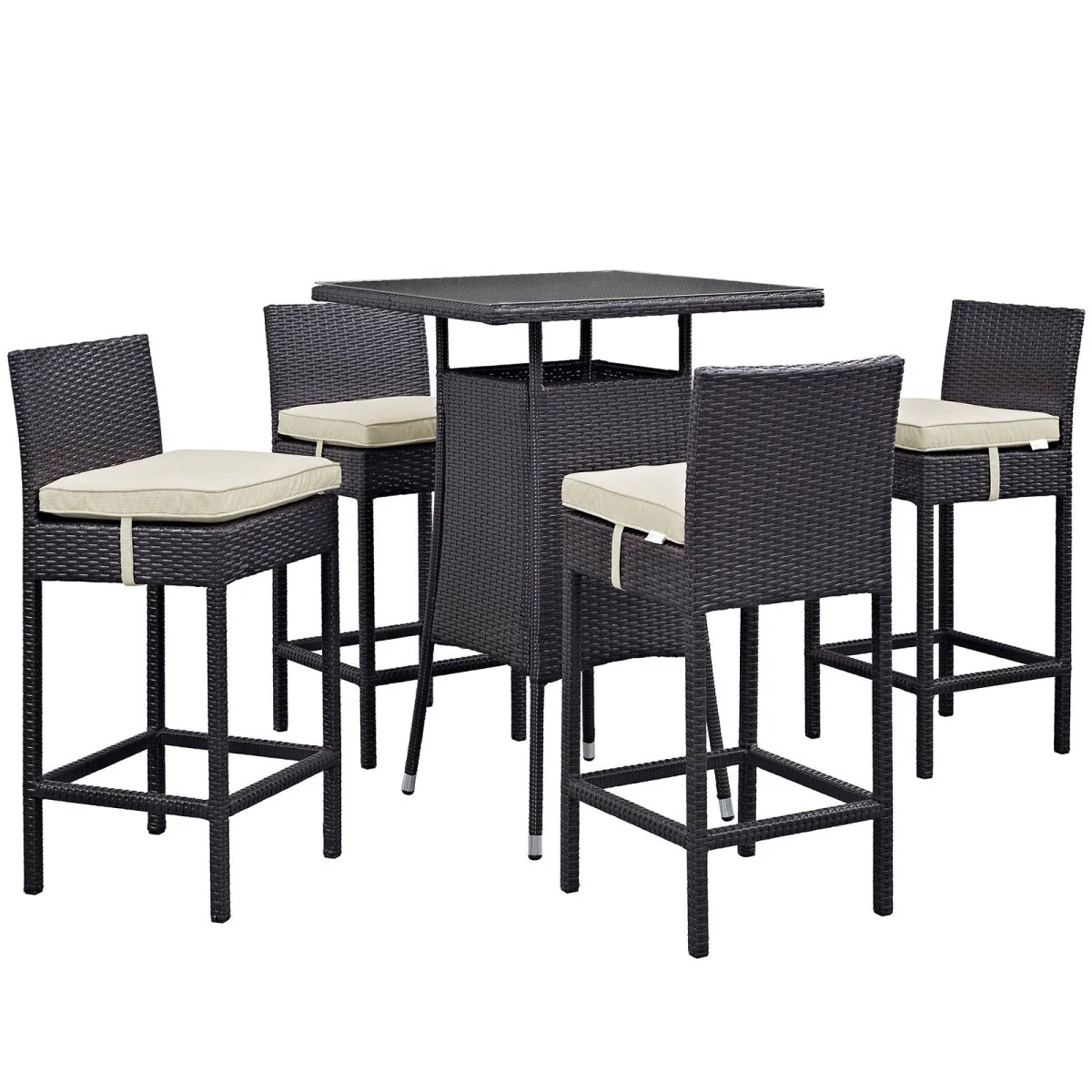 5-Piece Espresso Wicker Rattan Outdoor Pub Set with Cushions, Stylish Patio Dining - Image 4