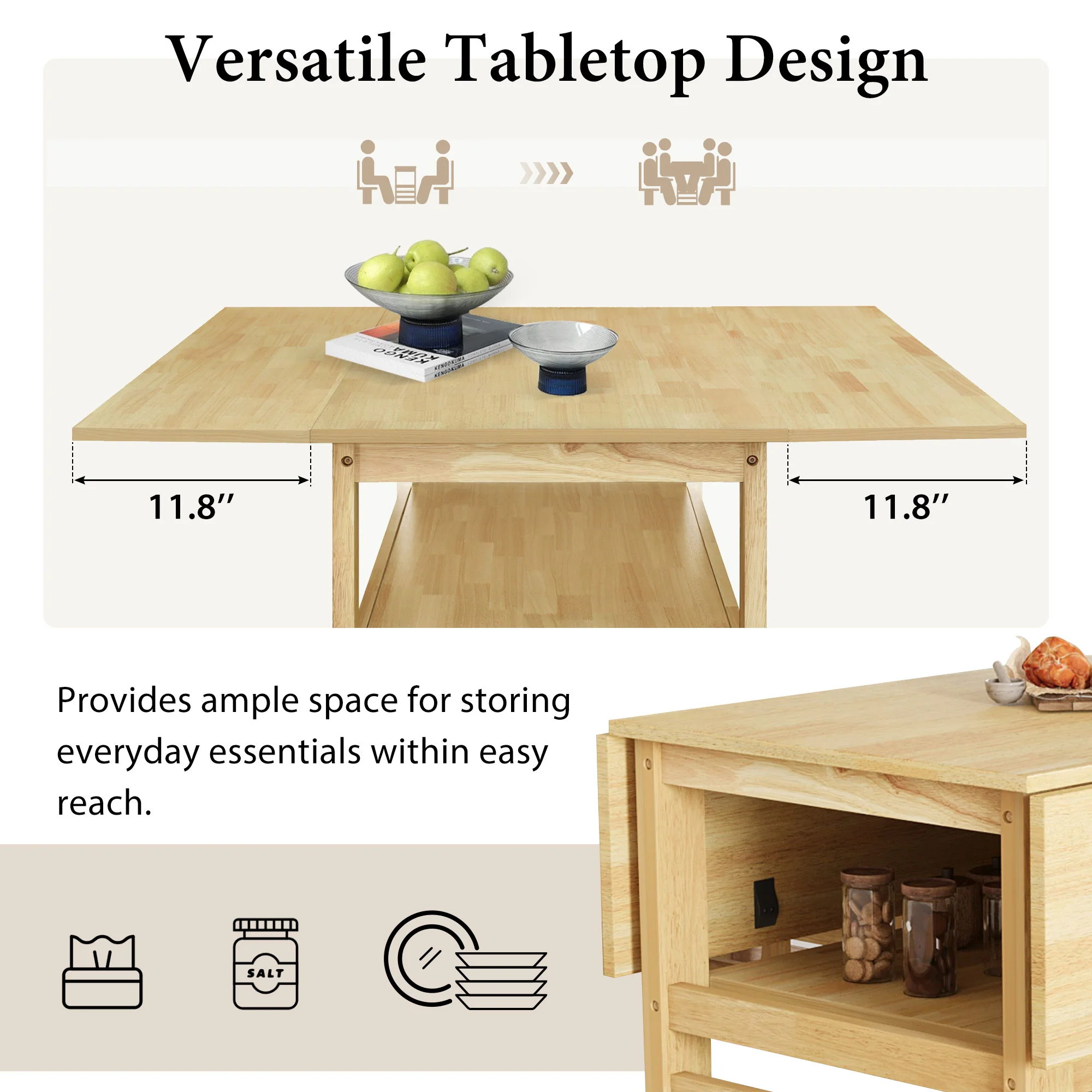 5 Piece Extendable Wood Square Dining Table Set With 2 Drop Leaves - Image 9