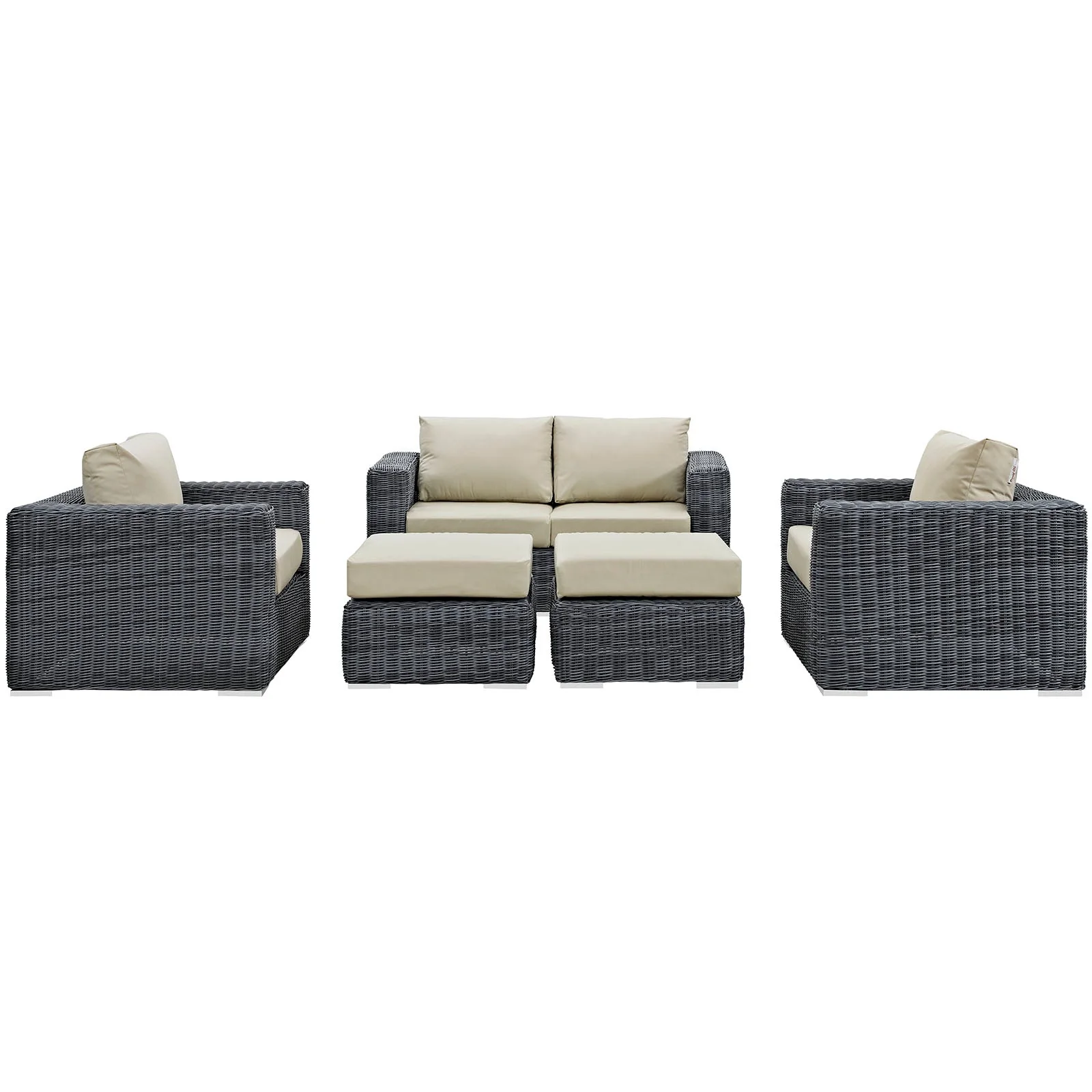 5-Piece Gray Wicker Outdoor Patio Sectional Sofa Set with Sunbrella® Canvas Cushions - Image 15