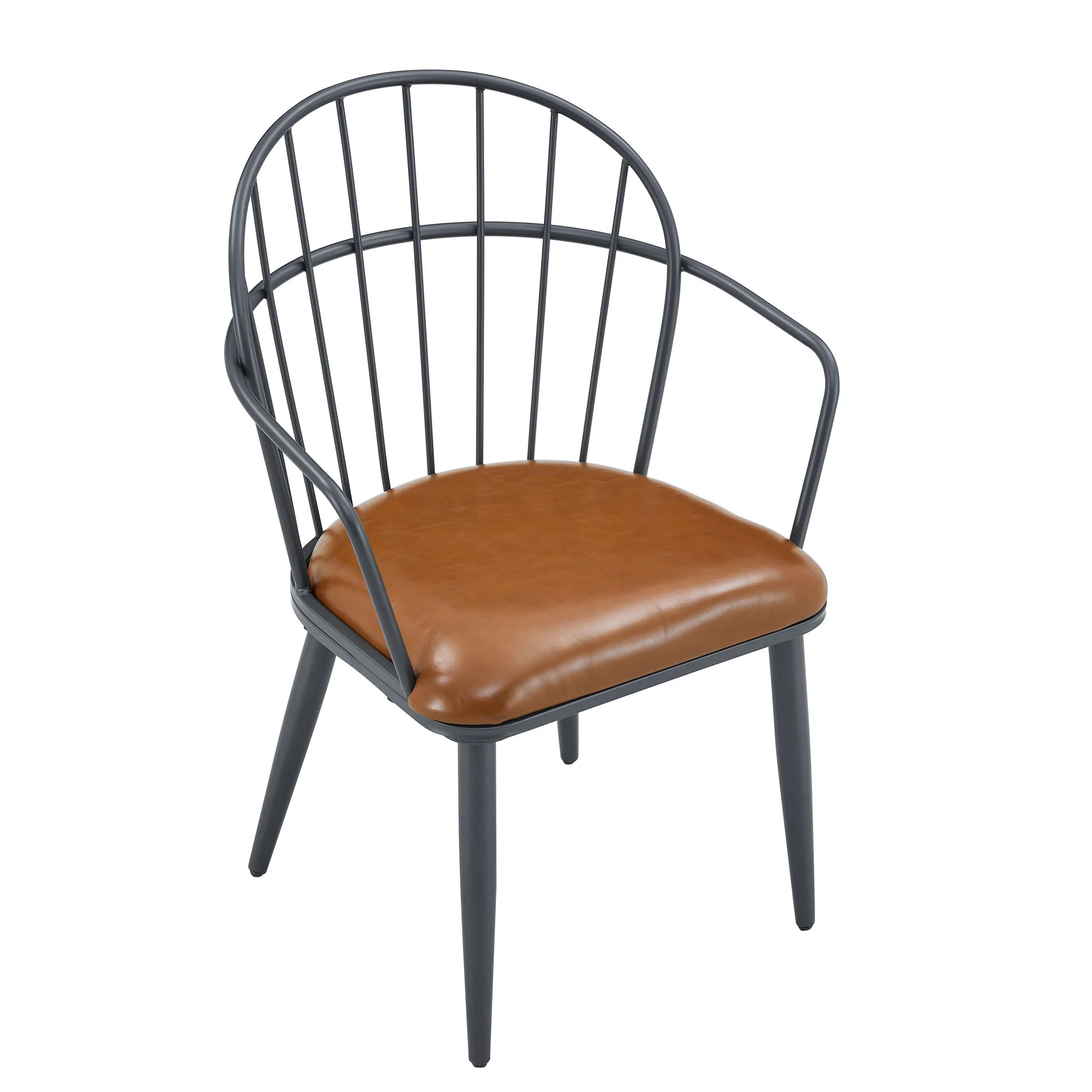 5 Piece Industrial Style Indoor Upholstered Dining Set With Metal Legs - Brown - Image 3