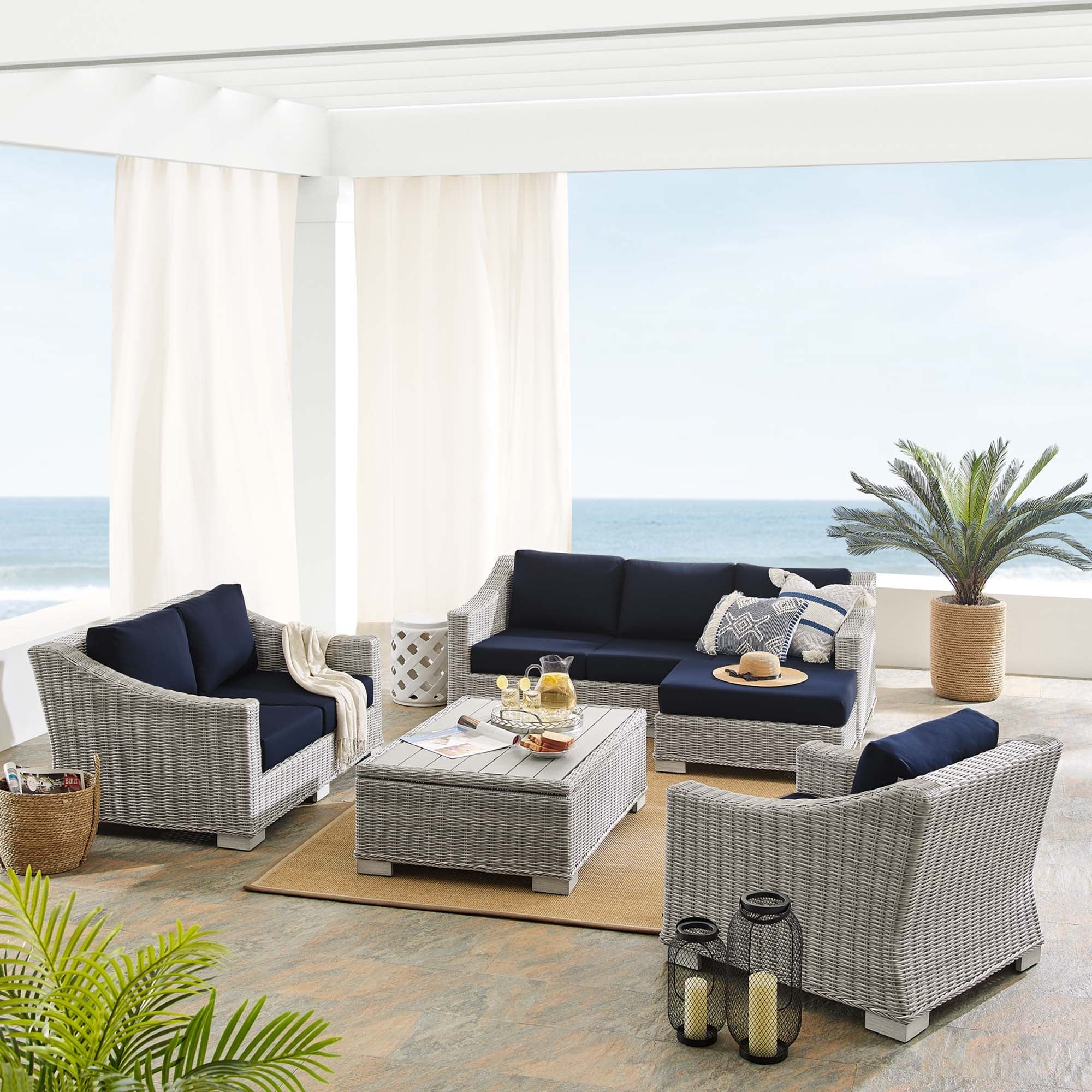 5-Piece Light Gray Navy Wicker Patio Furniture Set with Sunbrella Cushions - Image 18