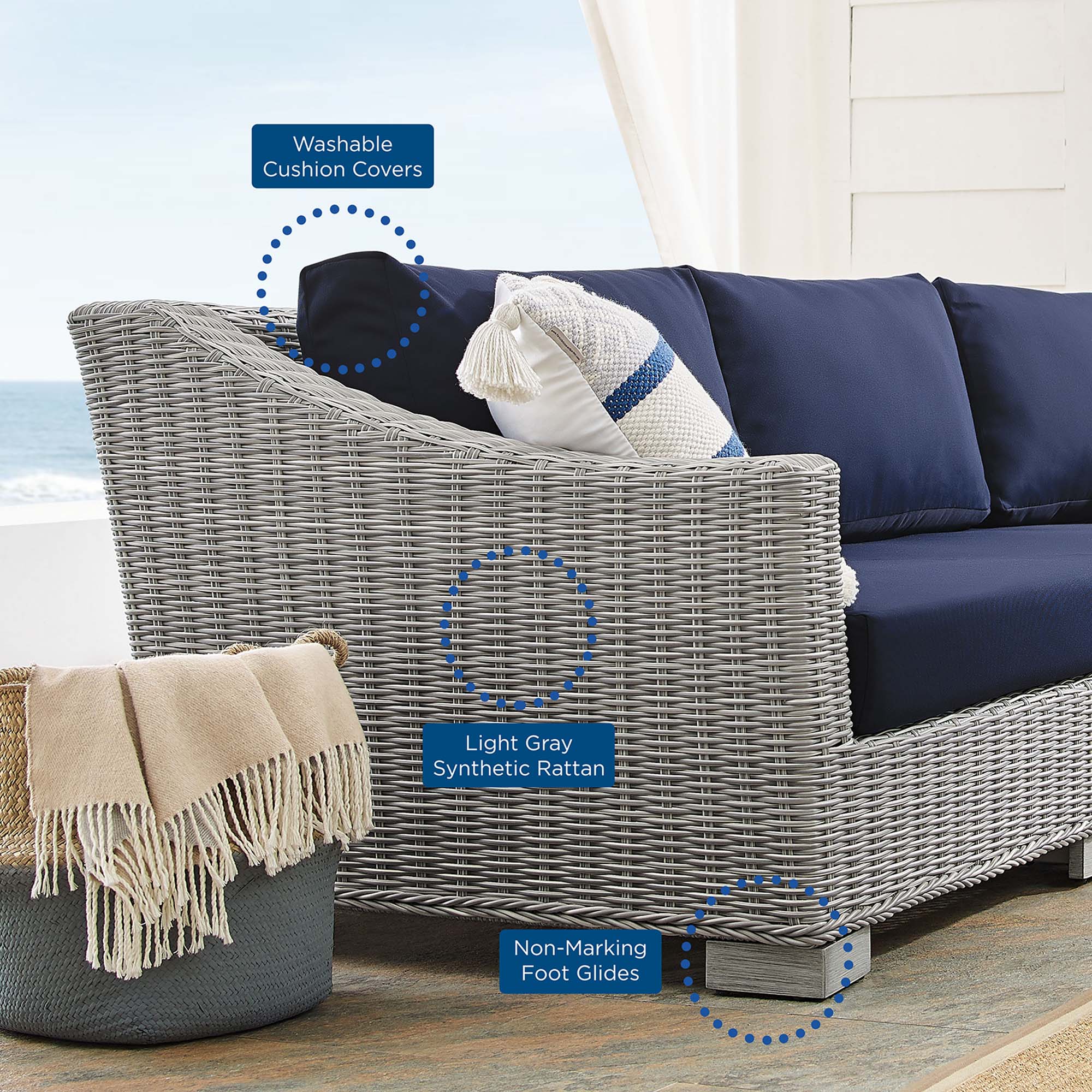 5-Piece Light Gray Navy Wicker Patio Furniture Set with Sunbrella Cushions - Image 4
