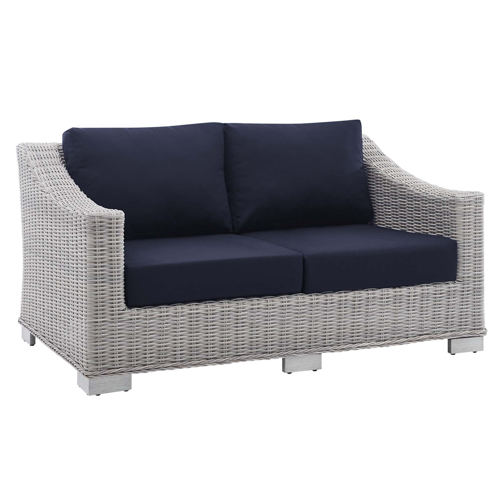 5-Piece Light Gray Navy Wicker Patio Furniture Set with Sunbrella Cushions - Image 8