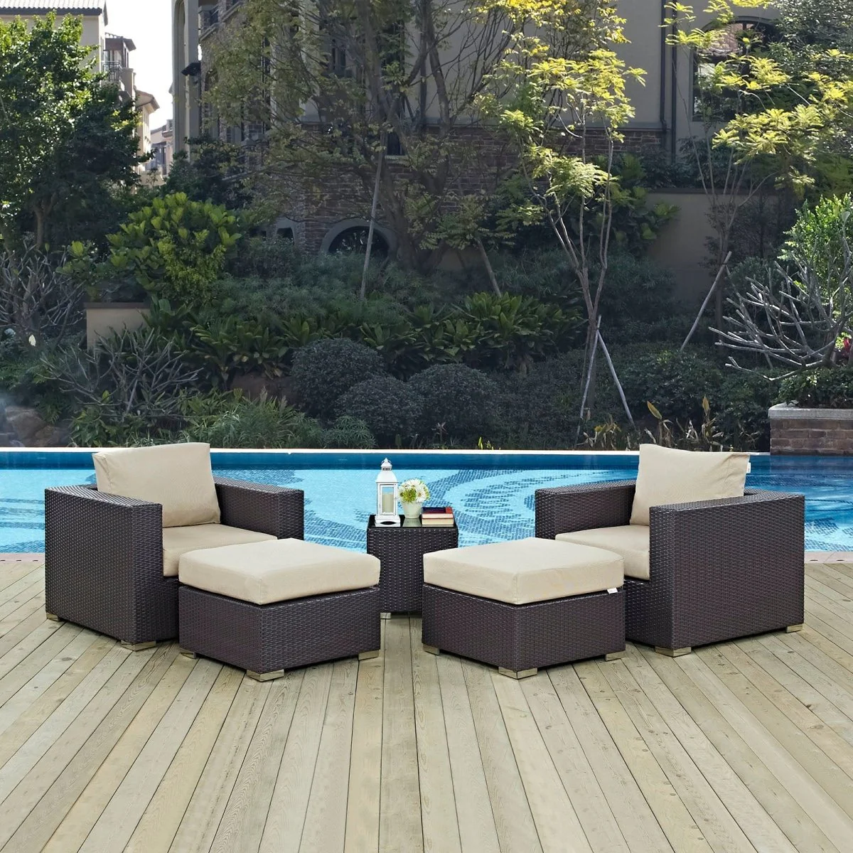 5-Piece Outdoor Patio Rattan Aluminum Sectional Sofa Set - Image 7