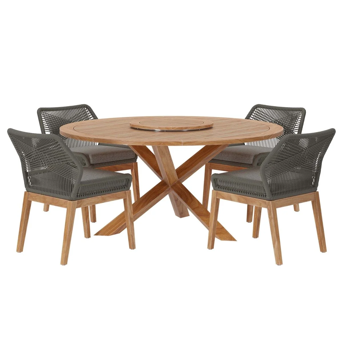 5 Piece Outdoor Patio Teak Dining Set – Rope Chairs with Round Teak Dining Table - Image 13