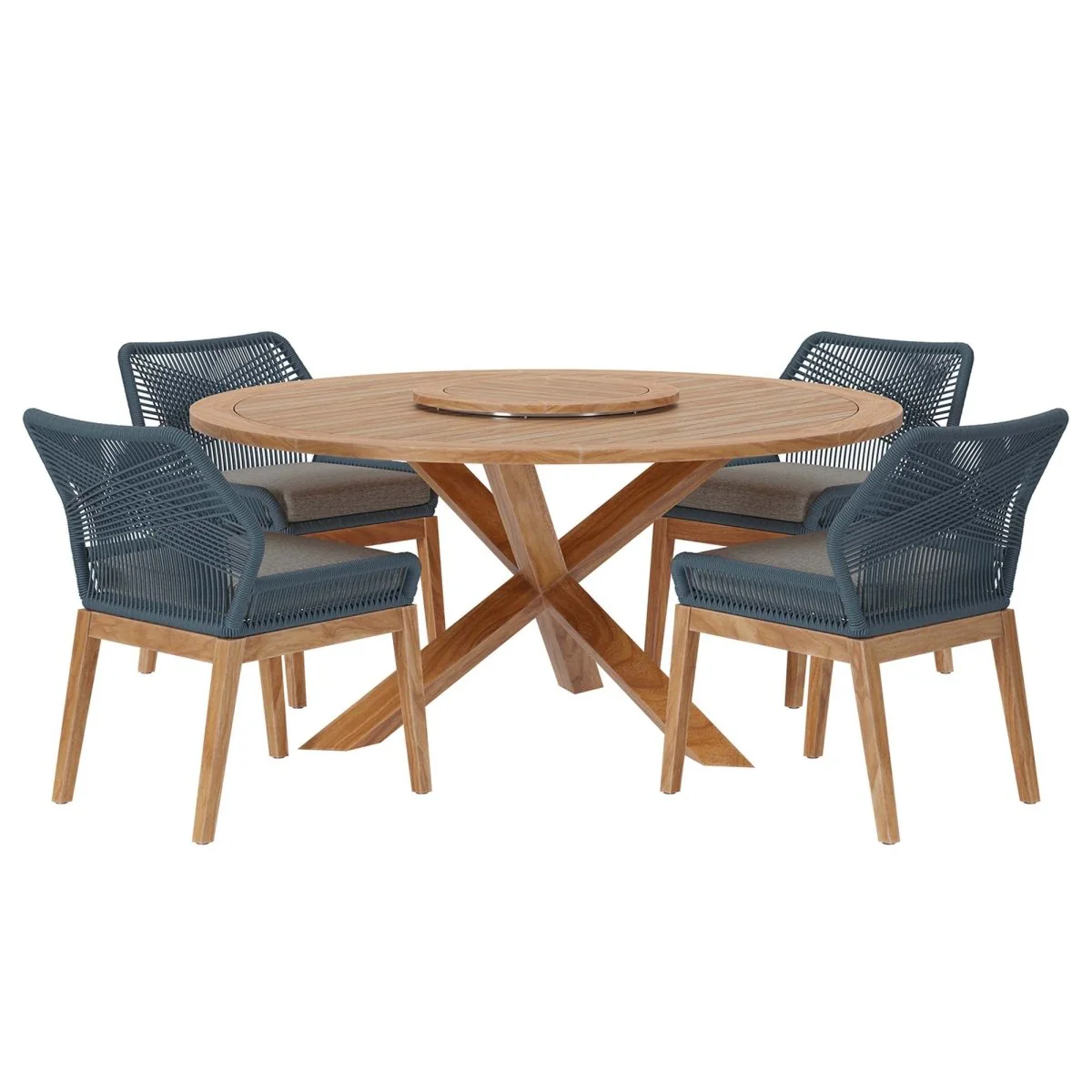 5 Piece Outdoor Patio Teak Dining Set – Rope Chairs with Round Teak Dining Table - Image 25