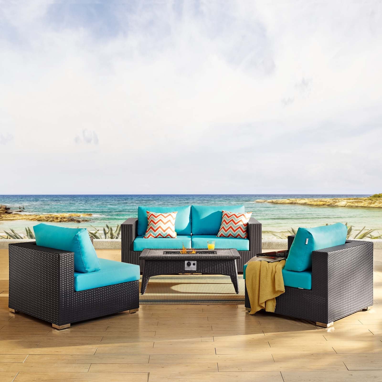 5-Piece Outdoor Wicker Patio Seating Set with Fire Pit Table - Image 32