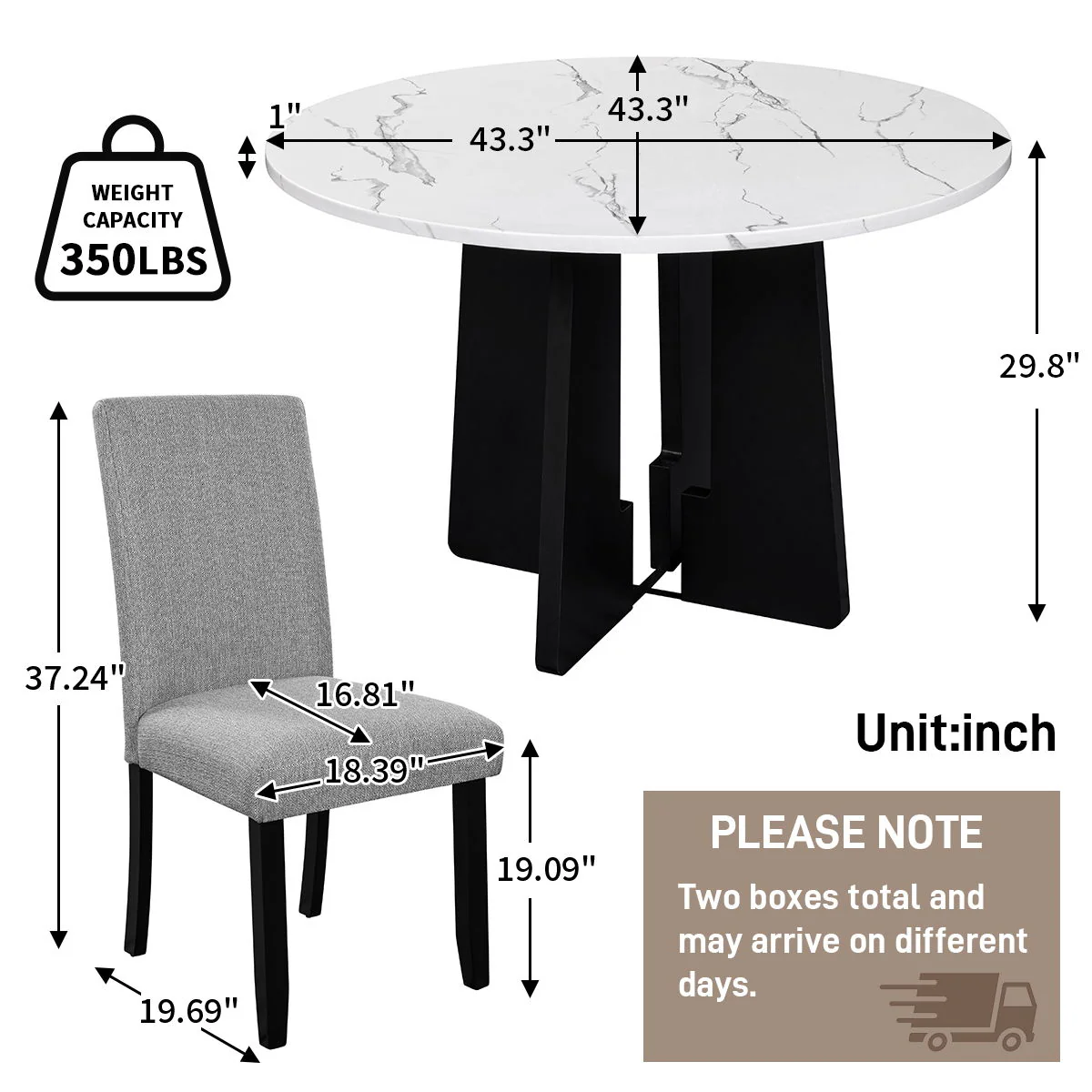 5 Piece Round Dining Table Set, Dining Table And 4 Upholstered Chairs For Dining Room, Kitchen Room, Living Room - White / Gray - Image 4
