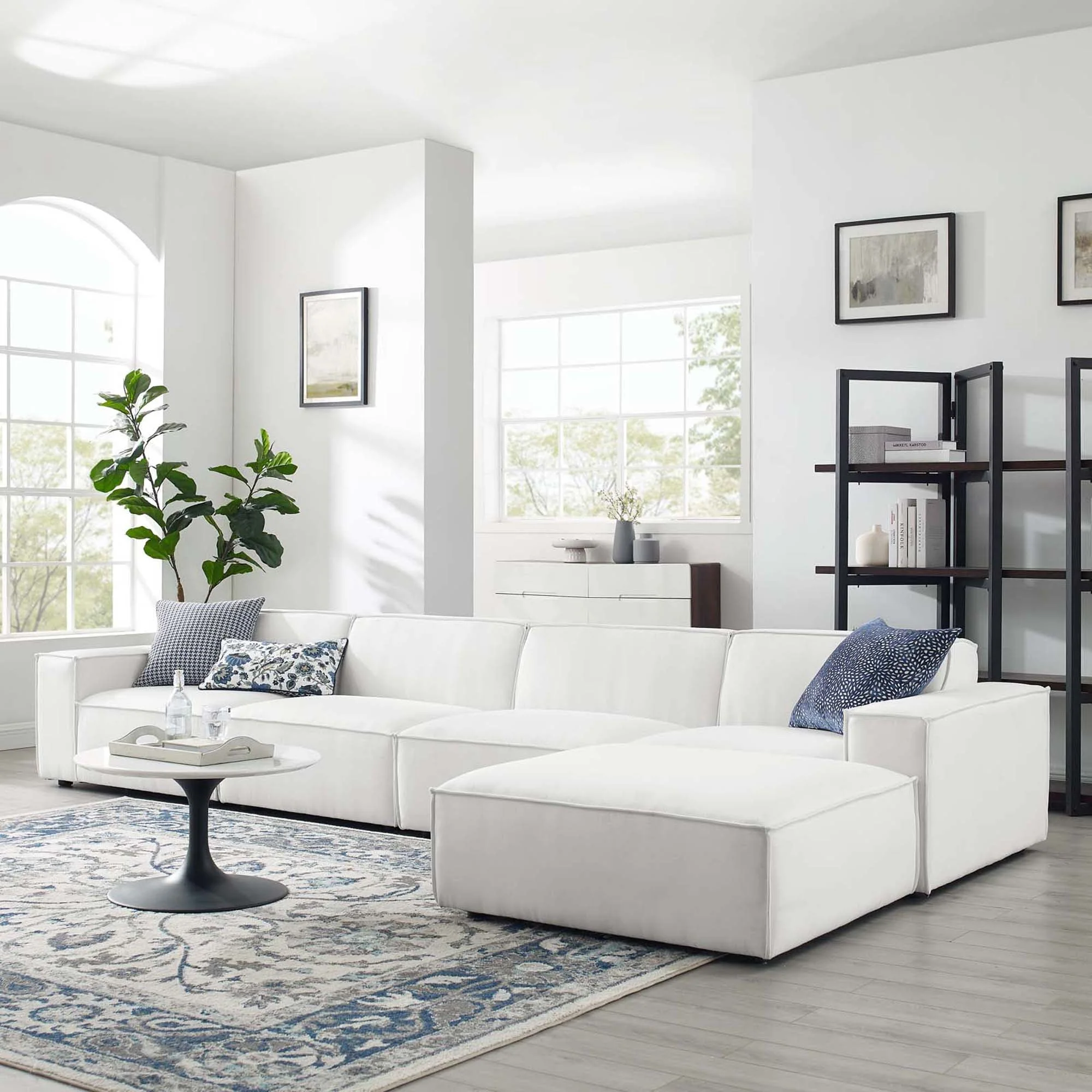5-Piece Upholstered Fabric French Piping Sectional Sofa 164 Inch - Image 14