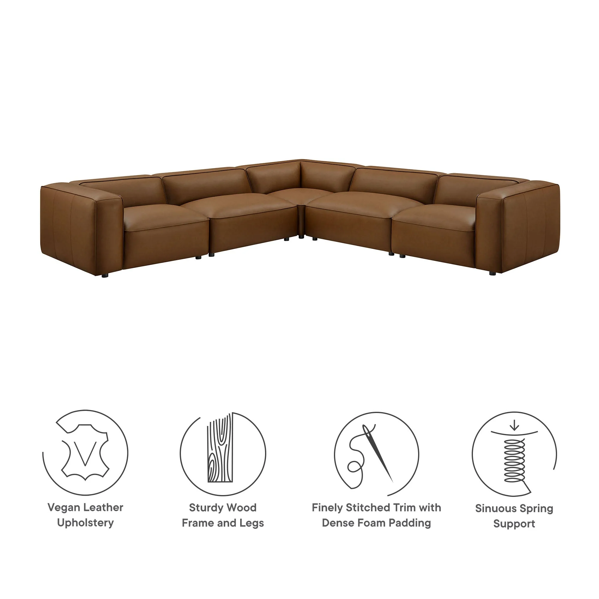5-Piece Vegan Leather Modular L-Shaped Sectional Sofa 130 Inch - Image 11