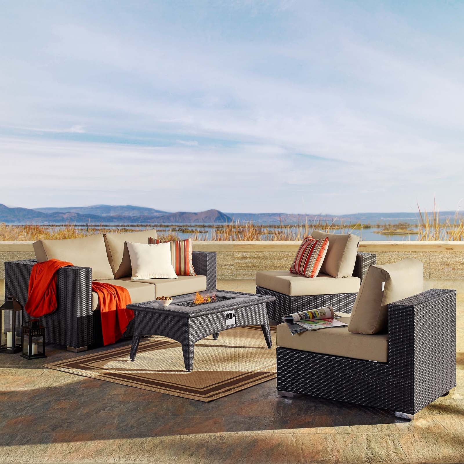 5-Piece Wicker Outdoor Patio Seating Set with Fire Pit for Garden, Deck and Backyard - Image 36