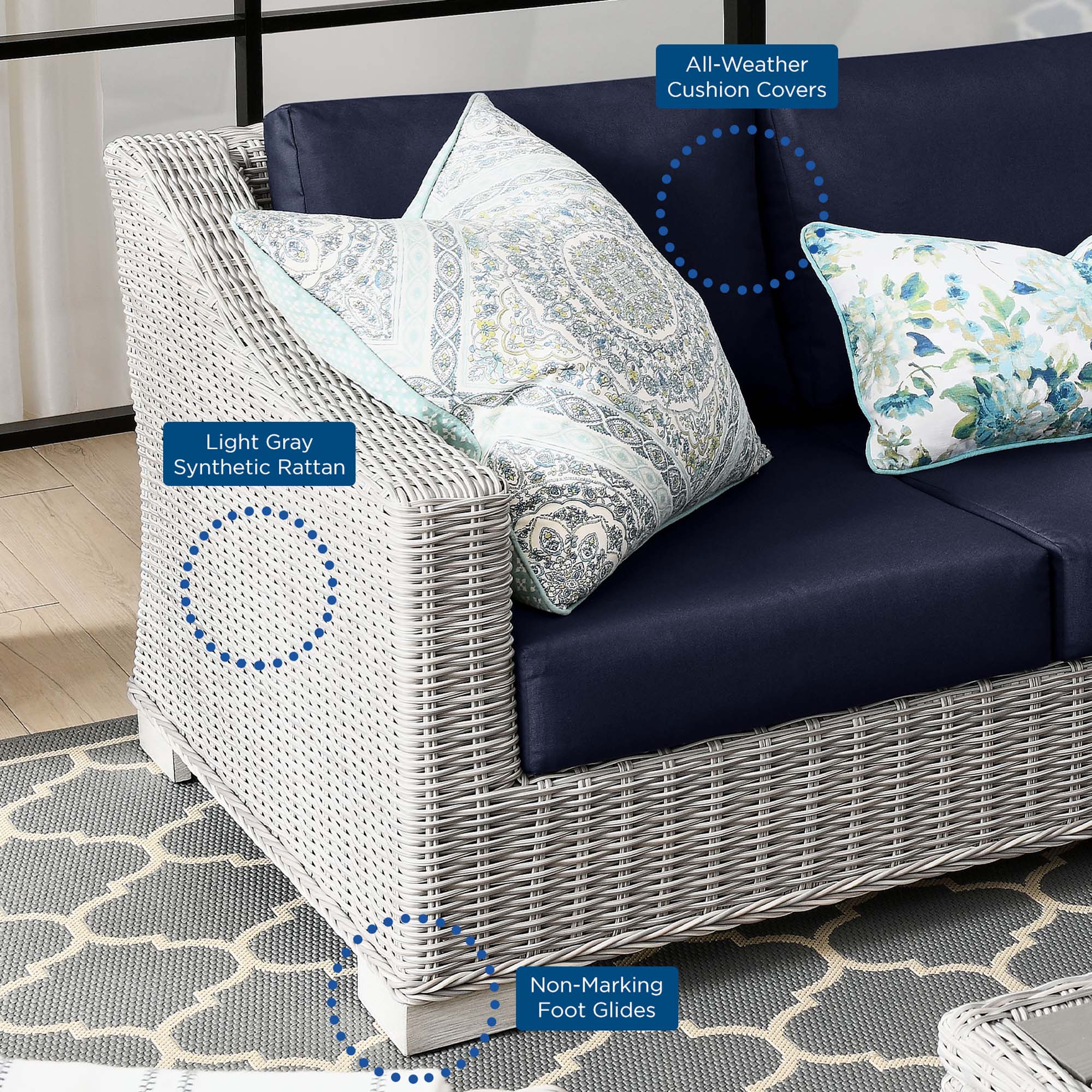 5-Piece Wicker Rattan Outdoor Patio Furniture Set with Sofa, Chairs and Table - Image 6