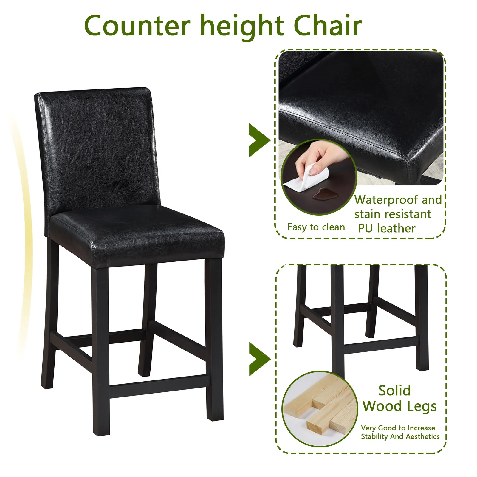 5 Pieces Counter Height Table Set, Kitchen Table With Square Table And 4 Upholstered Chairs - Image 13