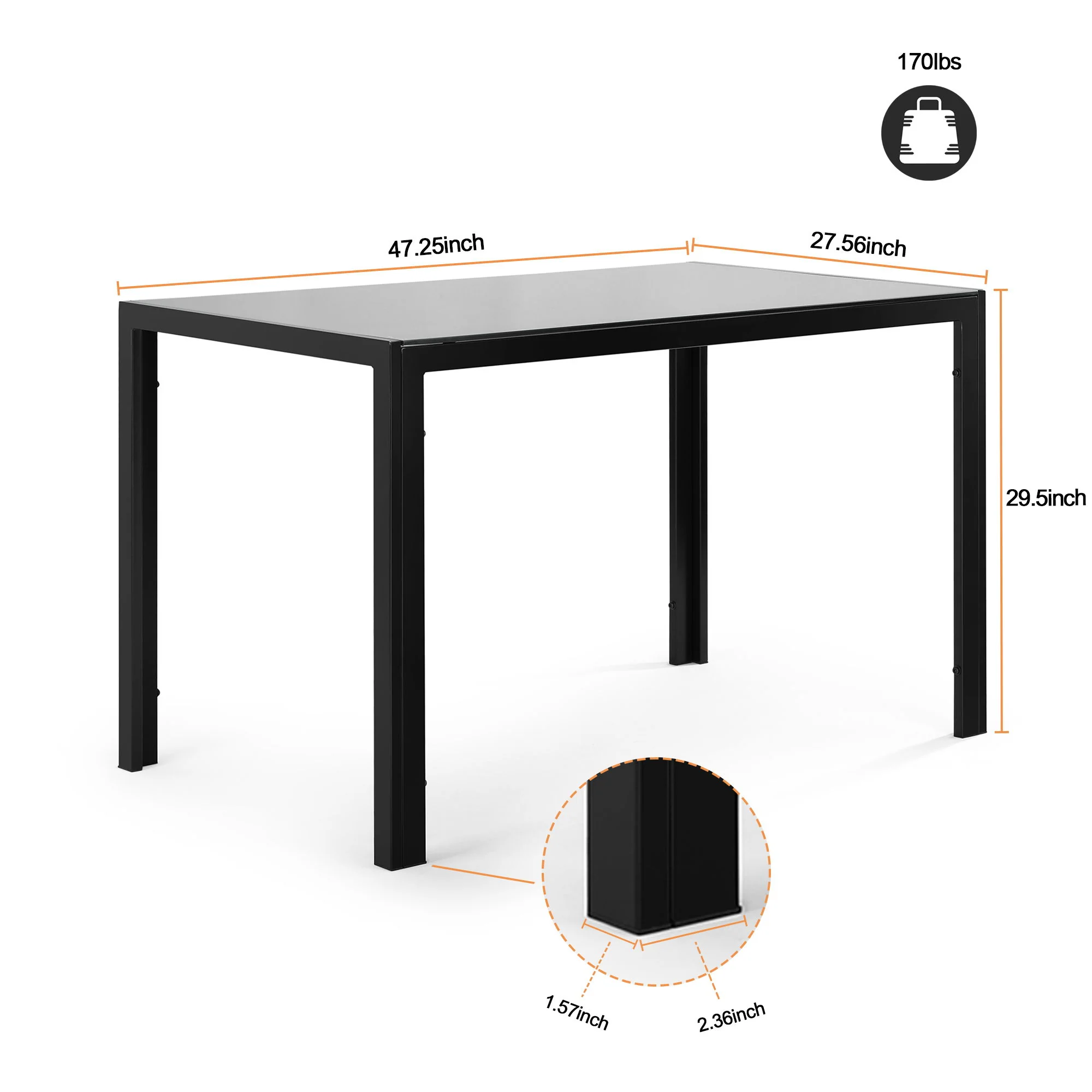 5 Pieces Dining Table Set For 4, Kitchen Room Tempered Glass Dining Table, 4 Faux Leather Chairs - Black - Image 8