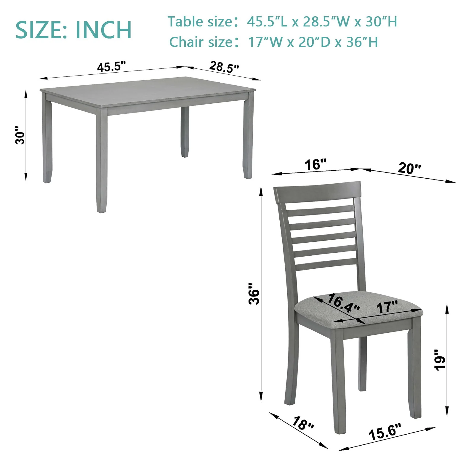 5 Pieces Modern Dining Set, Rectangular Wooden Dining Table With 4 Upholstered Chairs - Image 10