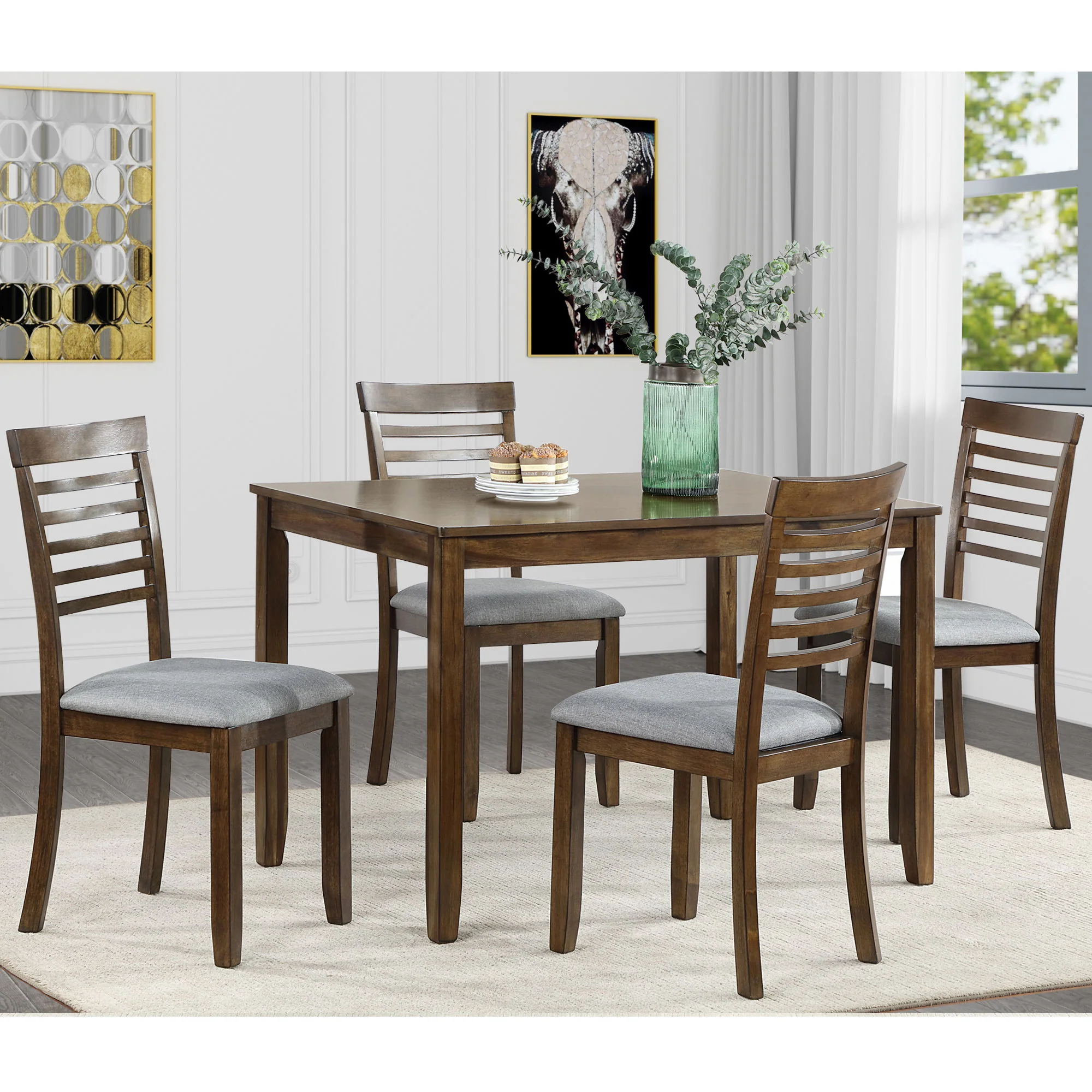 5 Pieces Modern Dining Set, Rectangular Wooden Dining Table With 4 Upholstered Chairs - Image 18
