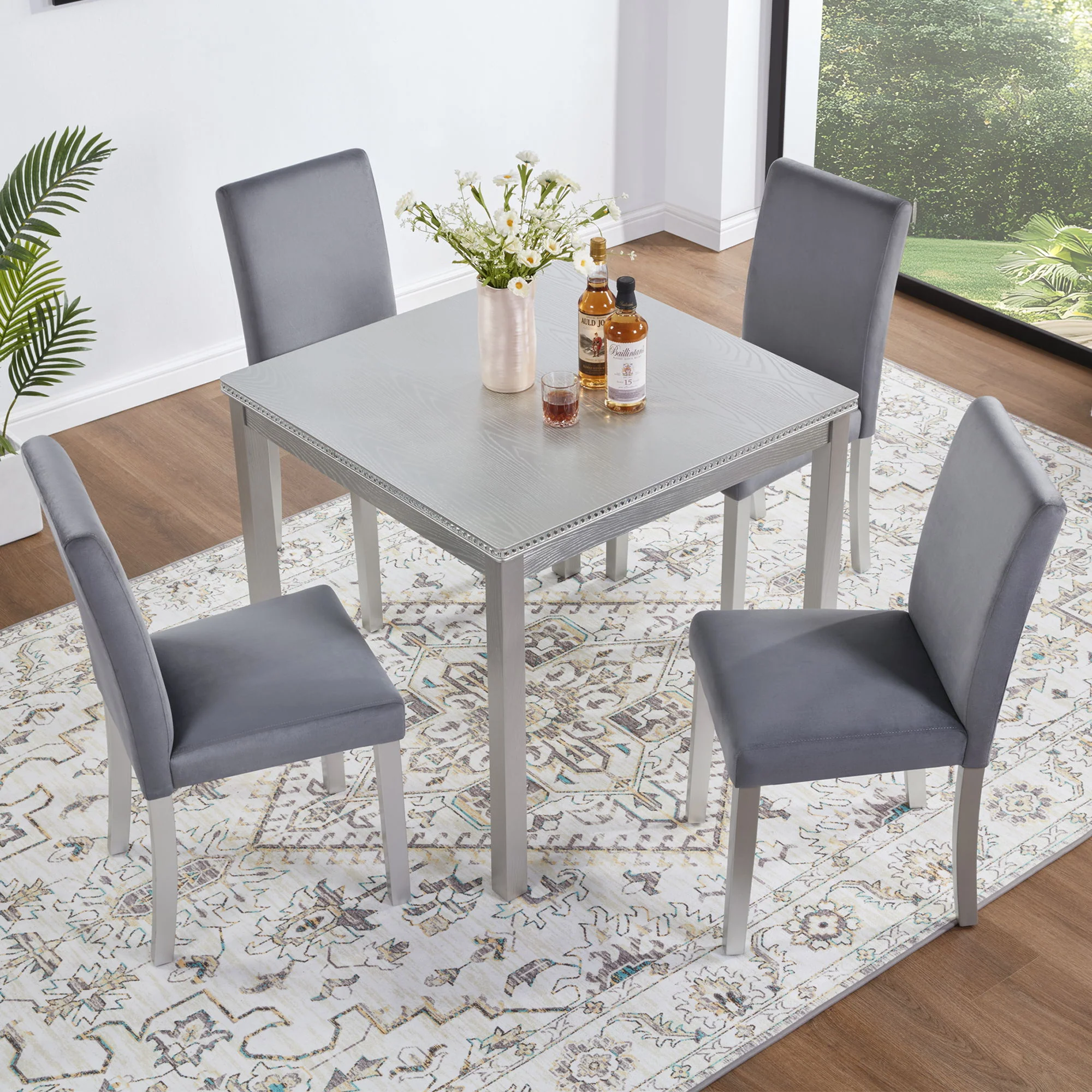 5 Pieces Wooden Dining Table Set, Square Table And 4 Upholstered Chairs - Image 18