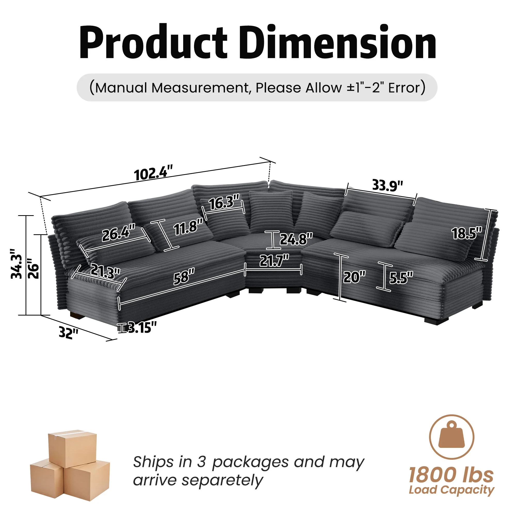 5 Seater L Shaped Sectional Sofa With Curved Corner, 7 Pillows - Image 20