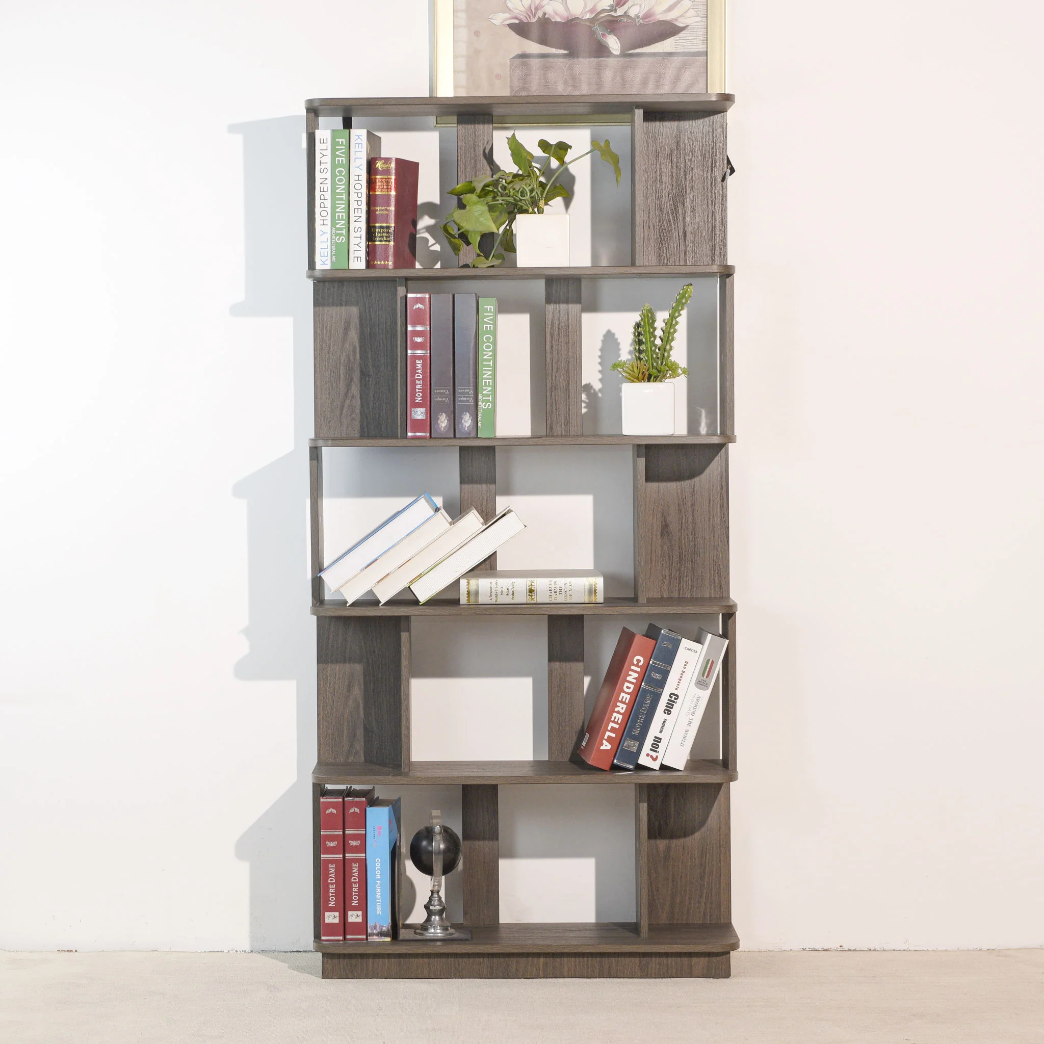 5 Tier Open Bookshelf, Free Combination Storage Shelving For Living Room - Dark Brown - Image 2