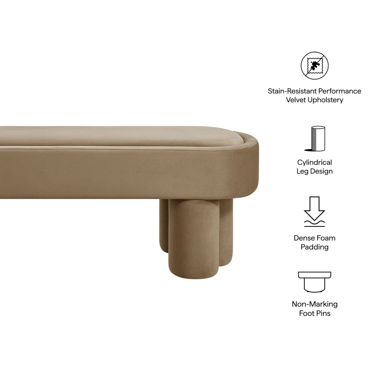 52 Inch Oval Performance Velvet Accent Bench with Sculptural Clover-Base Legs - Image 20