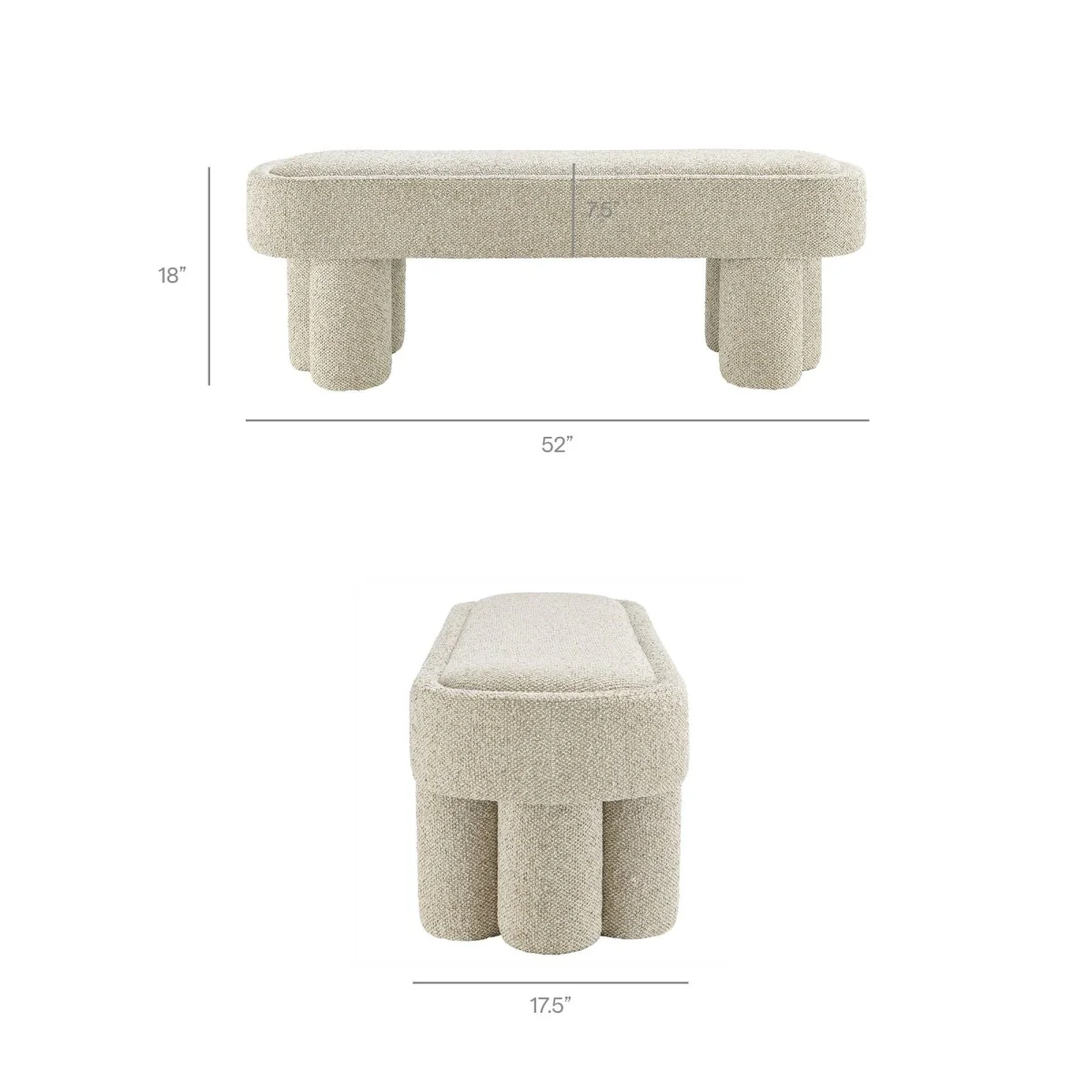 52 Inch Sculptural Oval Boucle Fabric Bench - Image 15