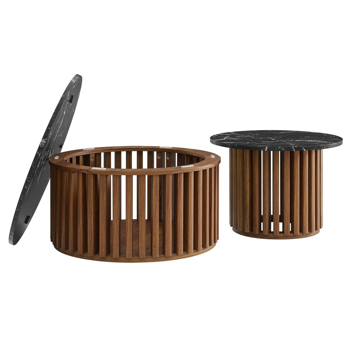 53 Inch Faux Marble Nesting Coffee Table Set in Walnut Black - Image 7